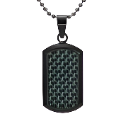 Mens Stainless Steel Black Carbon Fiber Pendant Necklace