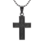 Mens Cross Black Carbon Fiber Pendant Necklace