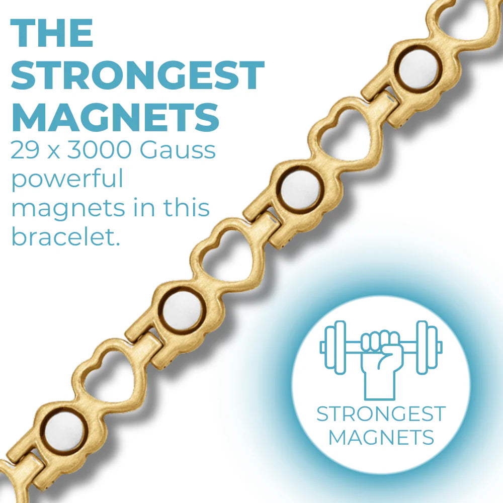 Magnetic Therapy Necklace with Love Hearts in Gold Tone Titanium