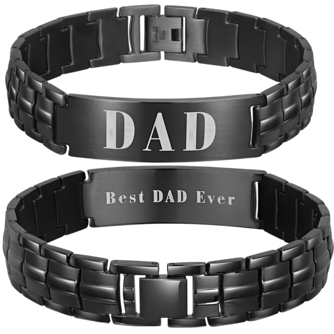 Stylish 'Best Dad Ever' Bracelet in Black Titanium