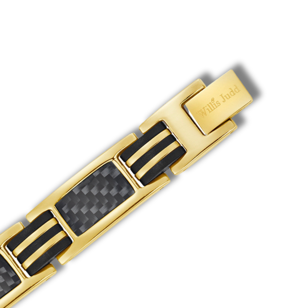 Mens Magnetic Bracelet, Gold with Carbon Fiber, Size Adjustable By Willis Judd