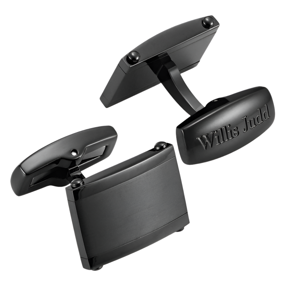 Willis Judd Men’s Black Stainless Steel Cufflinks with Gift Pouch