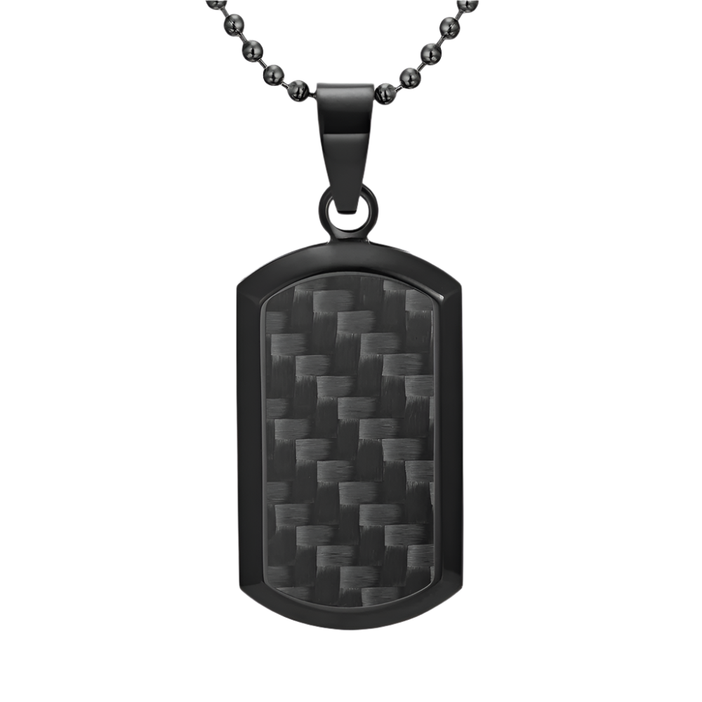 Mens Stainless Steel Black Carbon Fiber Pendant Necklace