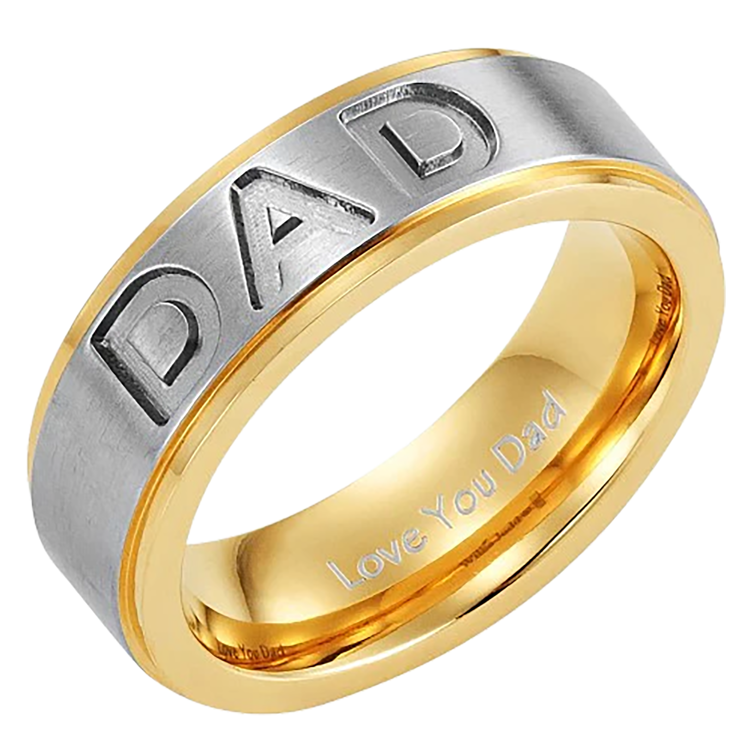 Mens Dad Ring Engraved Love You Dad Gold / Silver