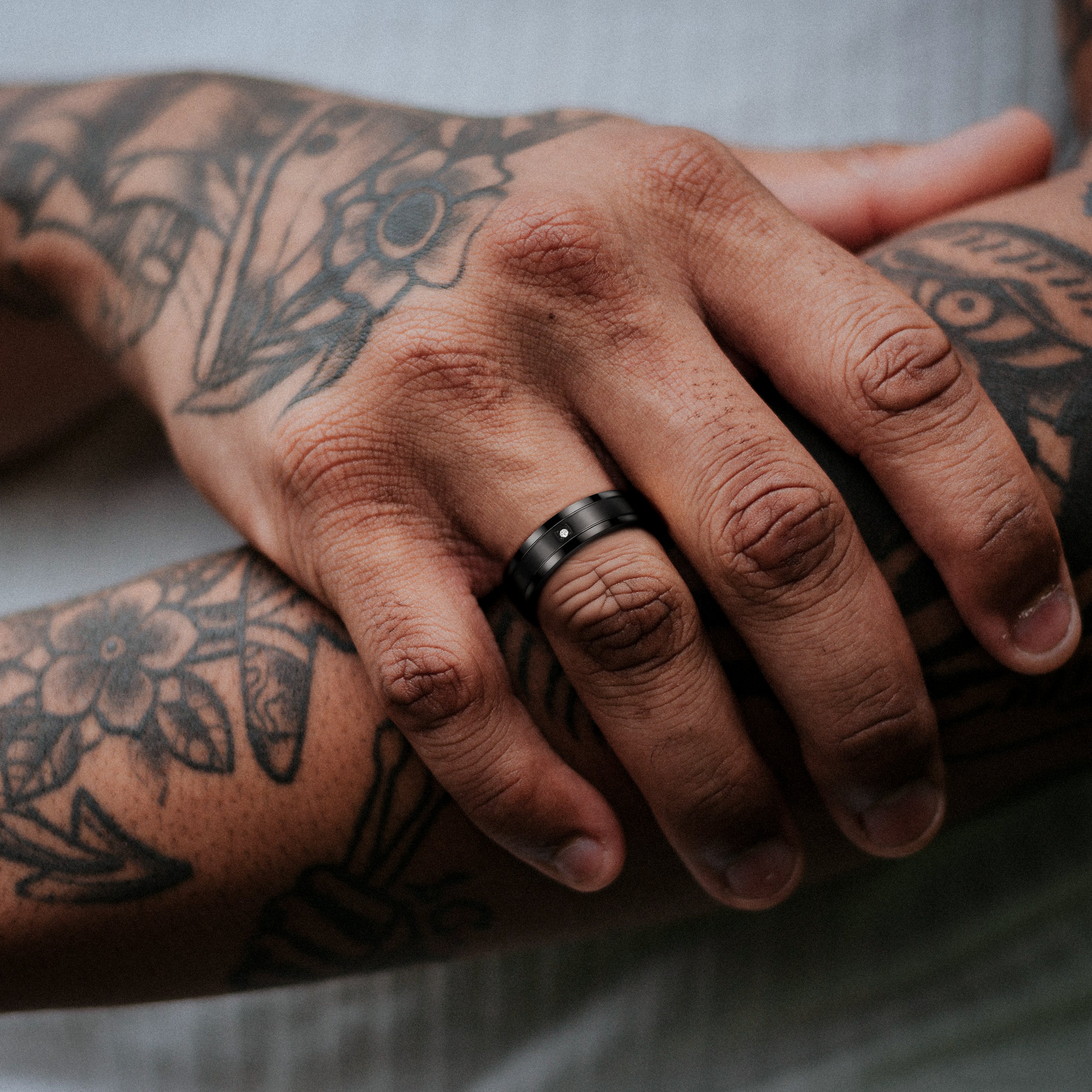 Mens Black Titanium CZ Ring I Love You 7mm