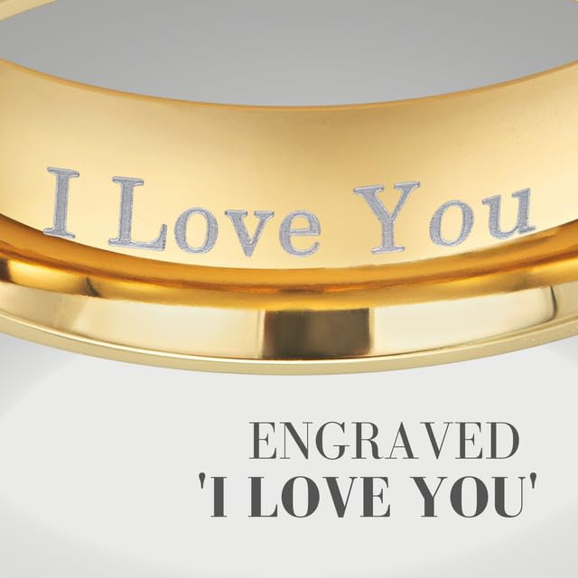 Willis Judd Titanium Mens Gold Ring Engraved I Love You in Wooden Gift Box 7mm