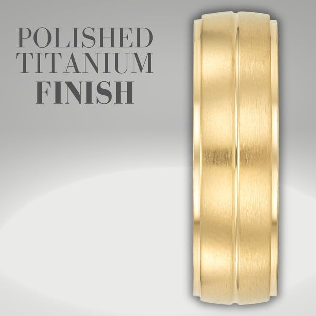 Willis Judd Titanium Mens Gold Ring Engraved I Love You in Wooden Gift Box 7mm