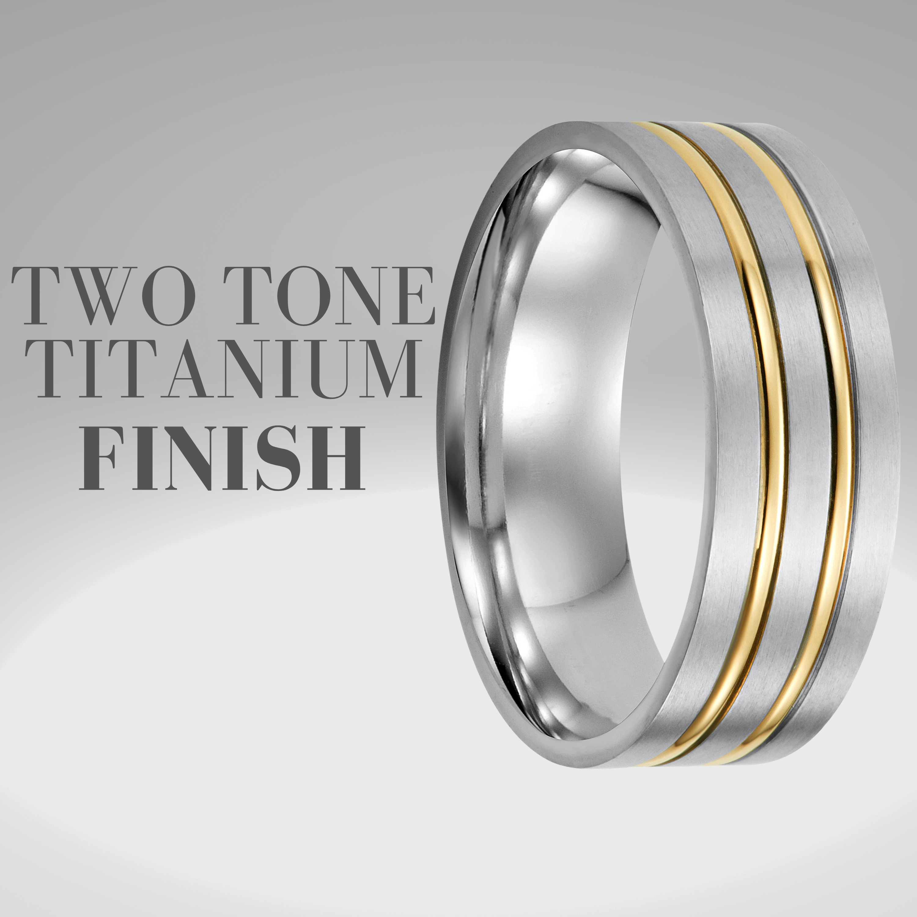 Men's Titanium Ring Two Tone Gold and Silver