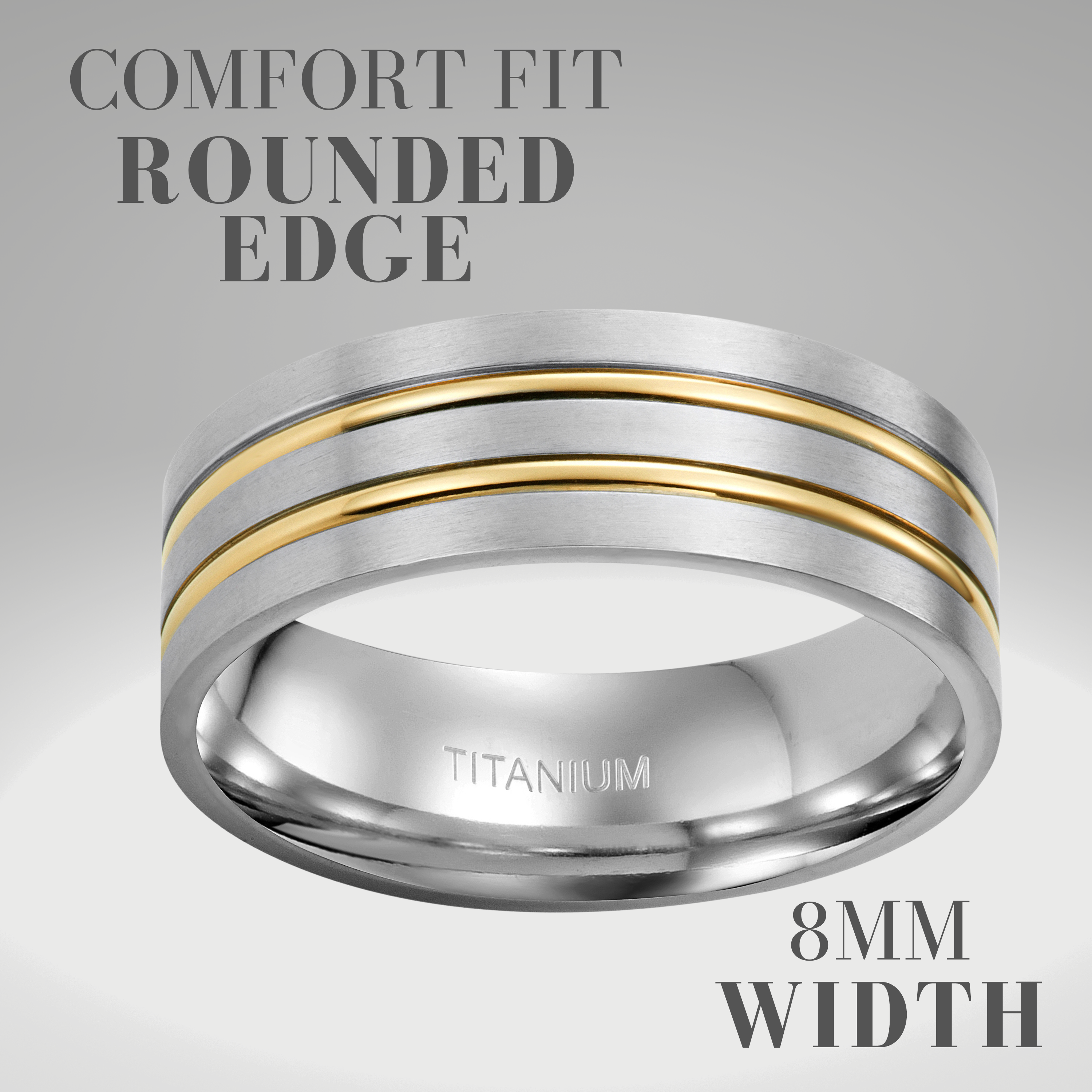 Men's Titanium Ring Two Tone Gold and Silver