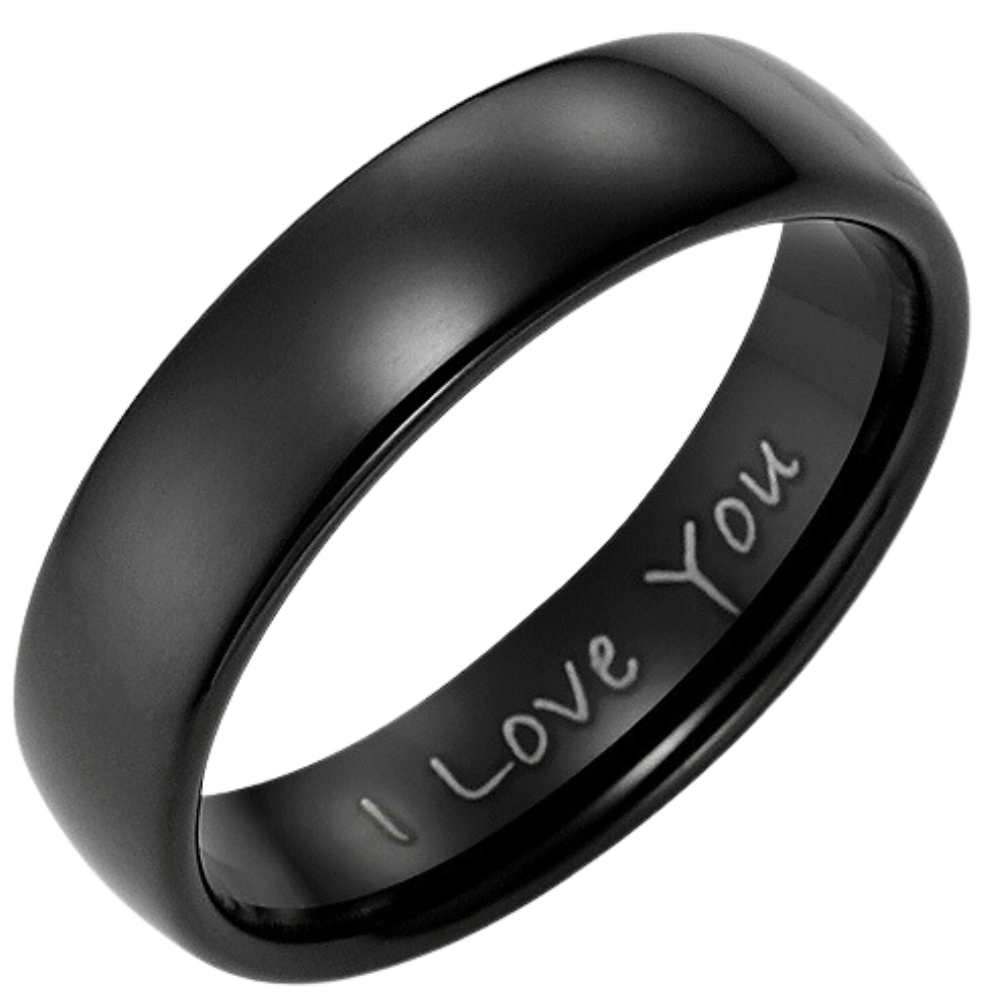 Black Tungsten Engagement Ring with I Love You Engraving