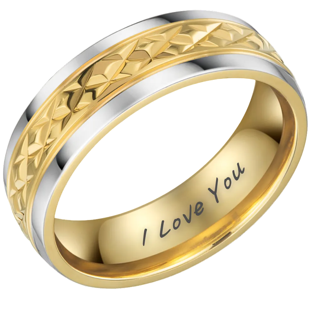Mens Titanium Ring Etched I Love You 7mm
