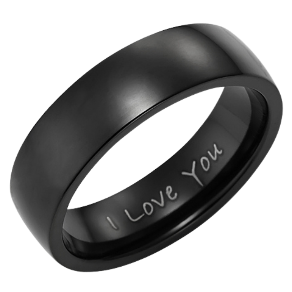 Men’s 7mm Black Tungsten Ring Engraved- I Love You