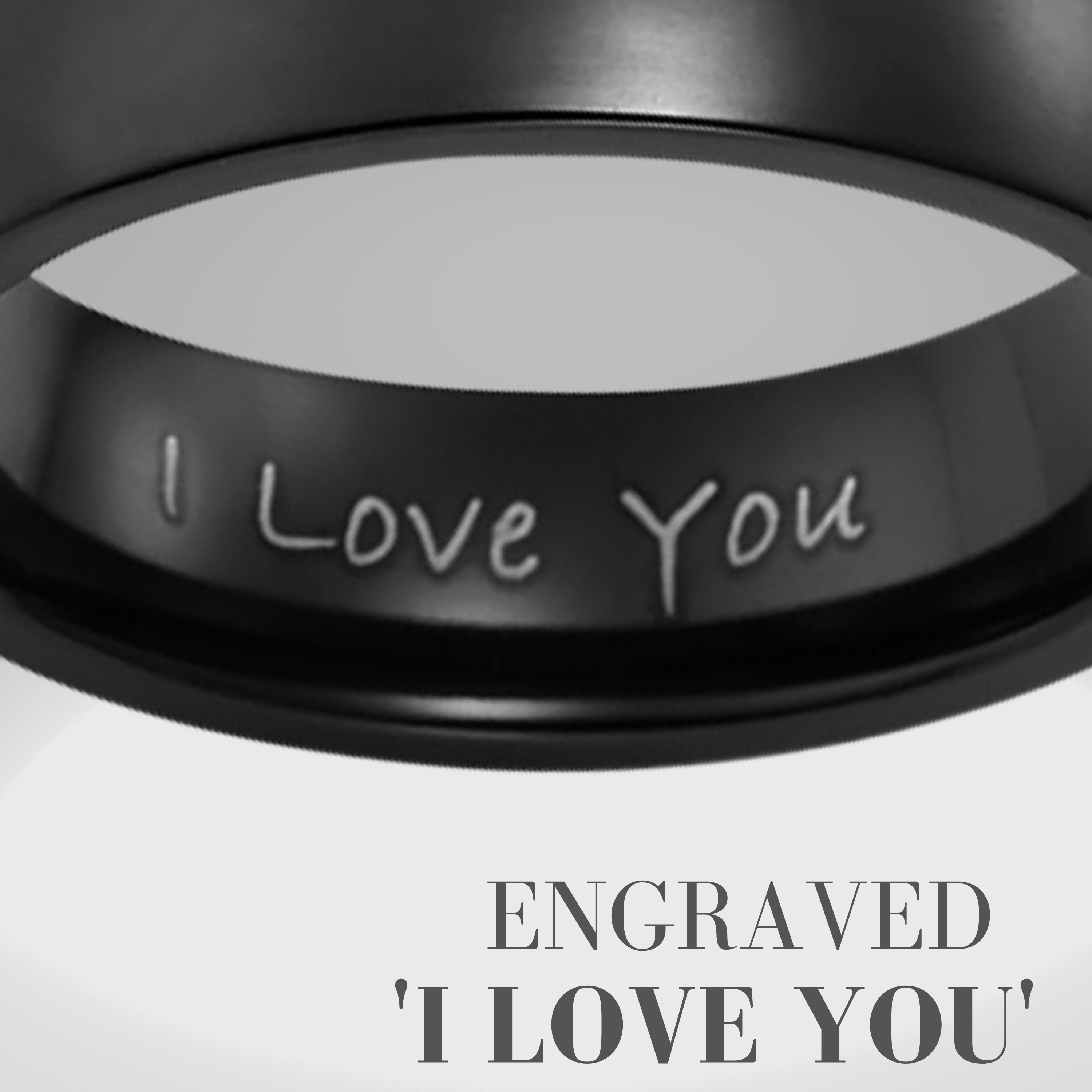 Men’s 7mm Black Tungsten Ring Etched I Love You