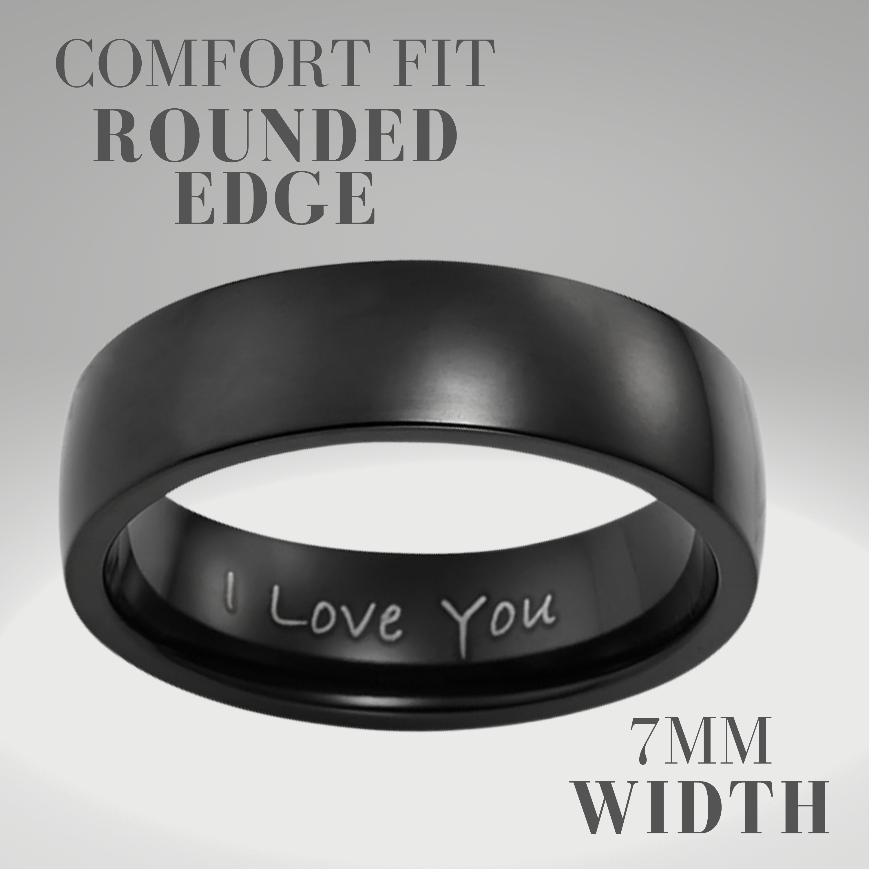 Men’s 7mm Black Tungsten Ring Etched I Love You