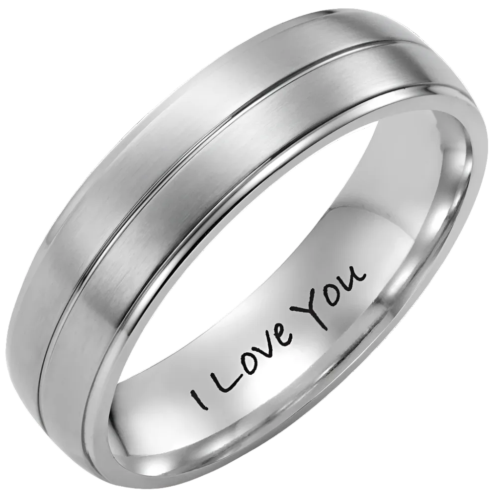 Mens Classic Titanium 7mm Band Ring Etched I Love You