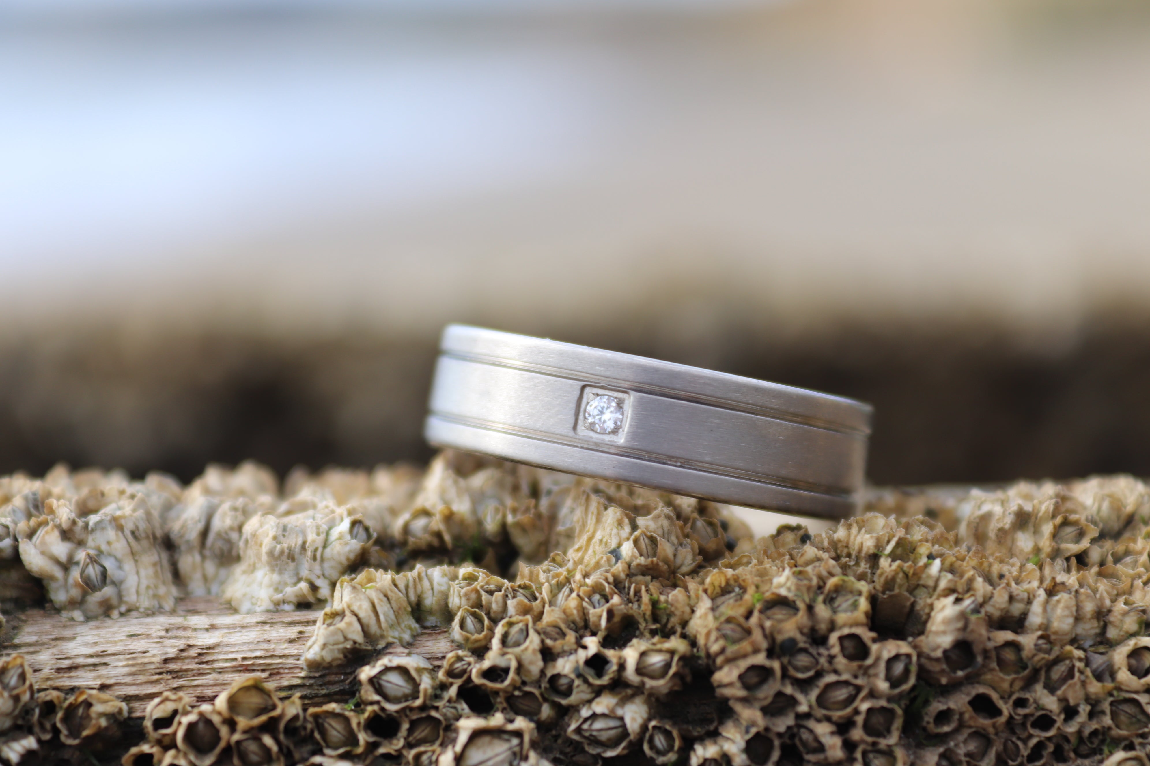 Mens Titanium Ring Stone Etched I Love You 7mm