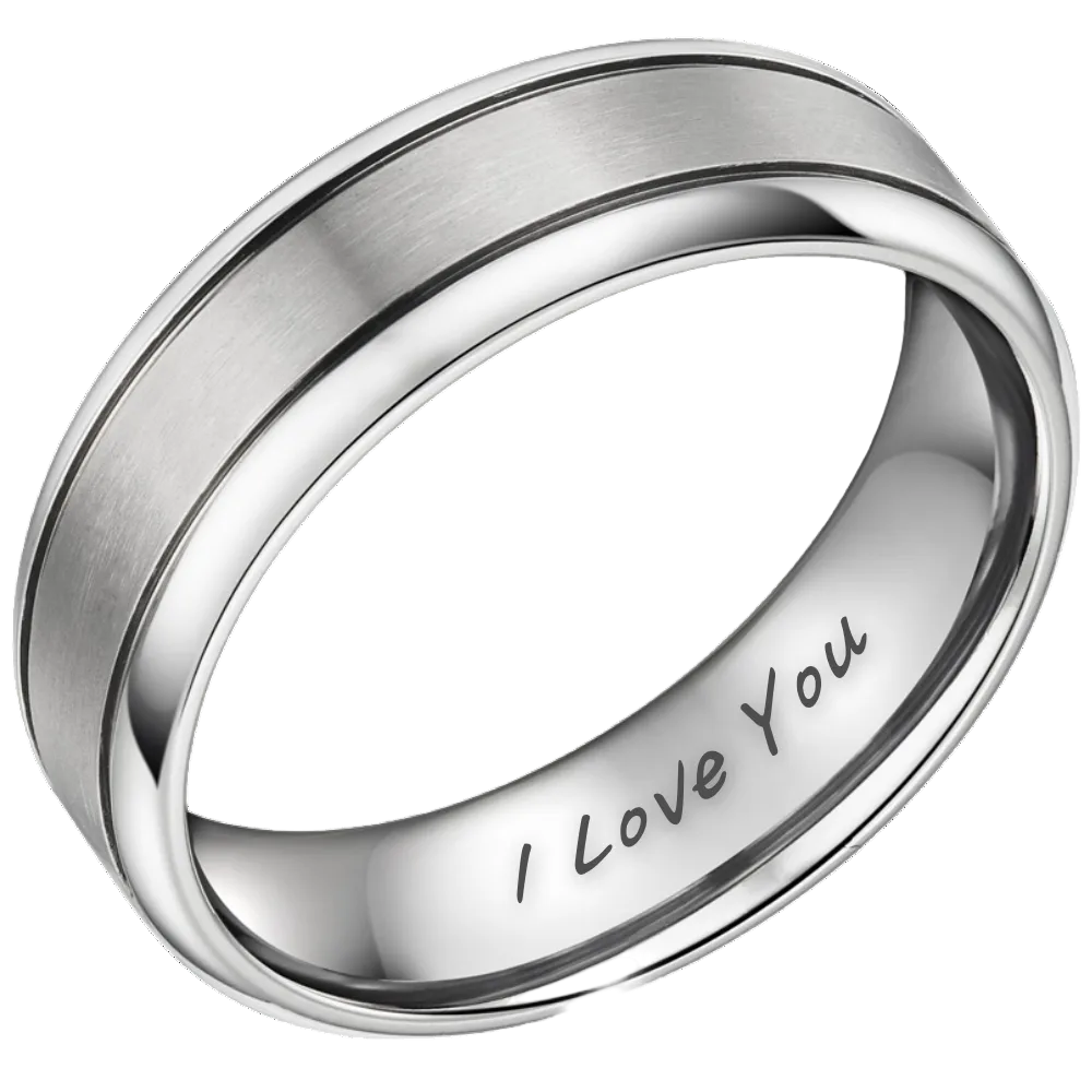 Mens Titanium Band Ring Etched I Love You 7mm