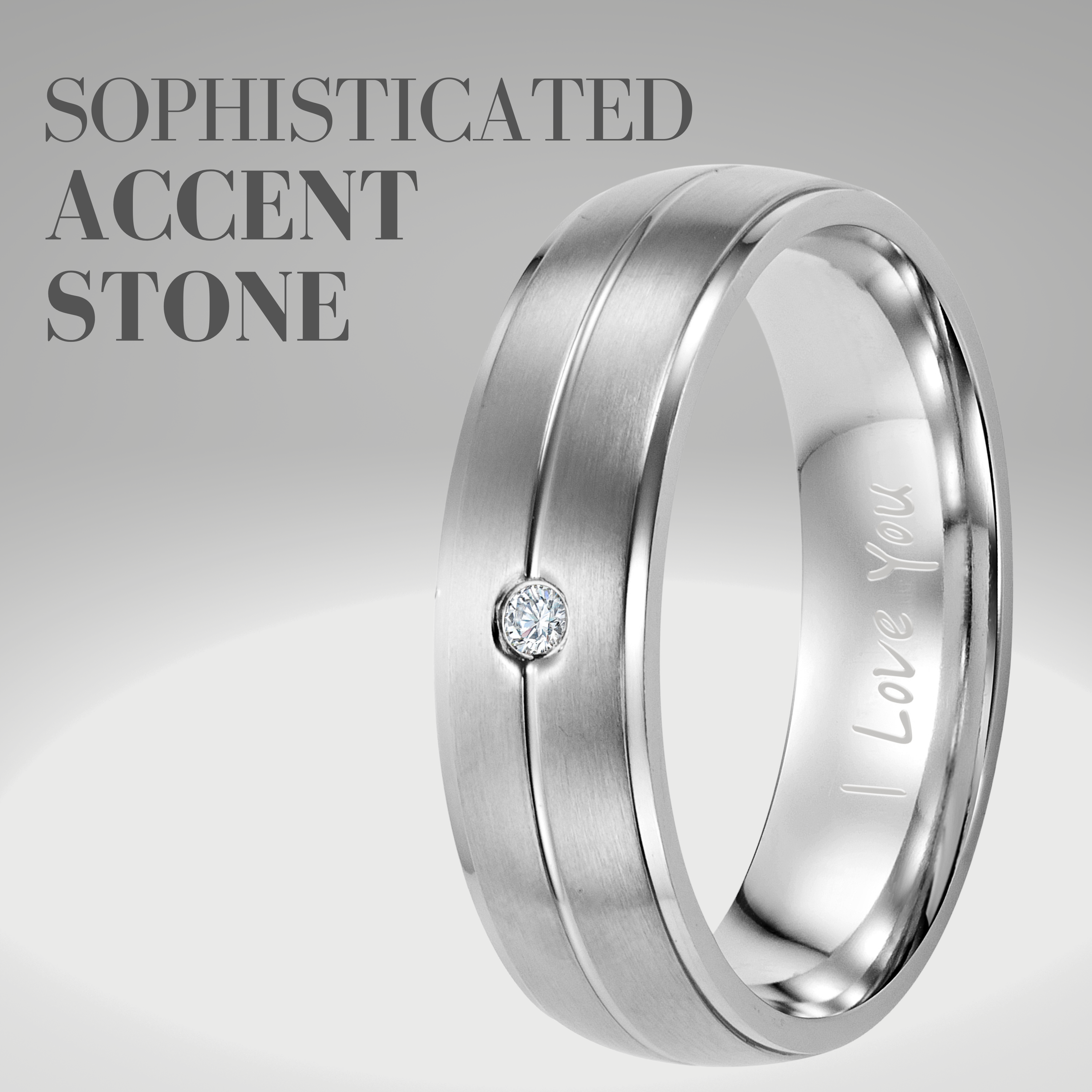 Mens Titanium Ring Etched I Love You with CZ Stone