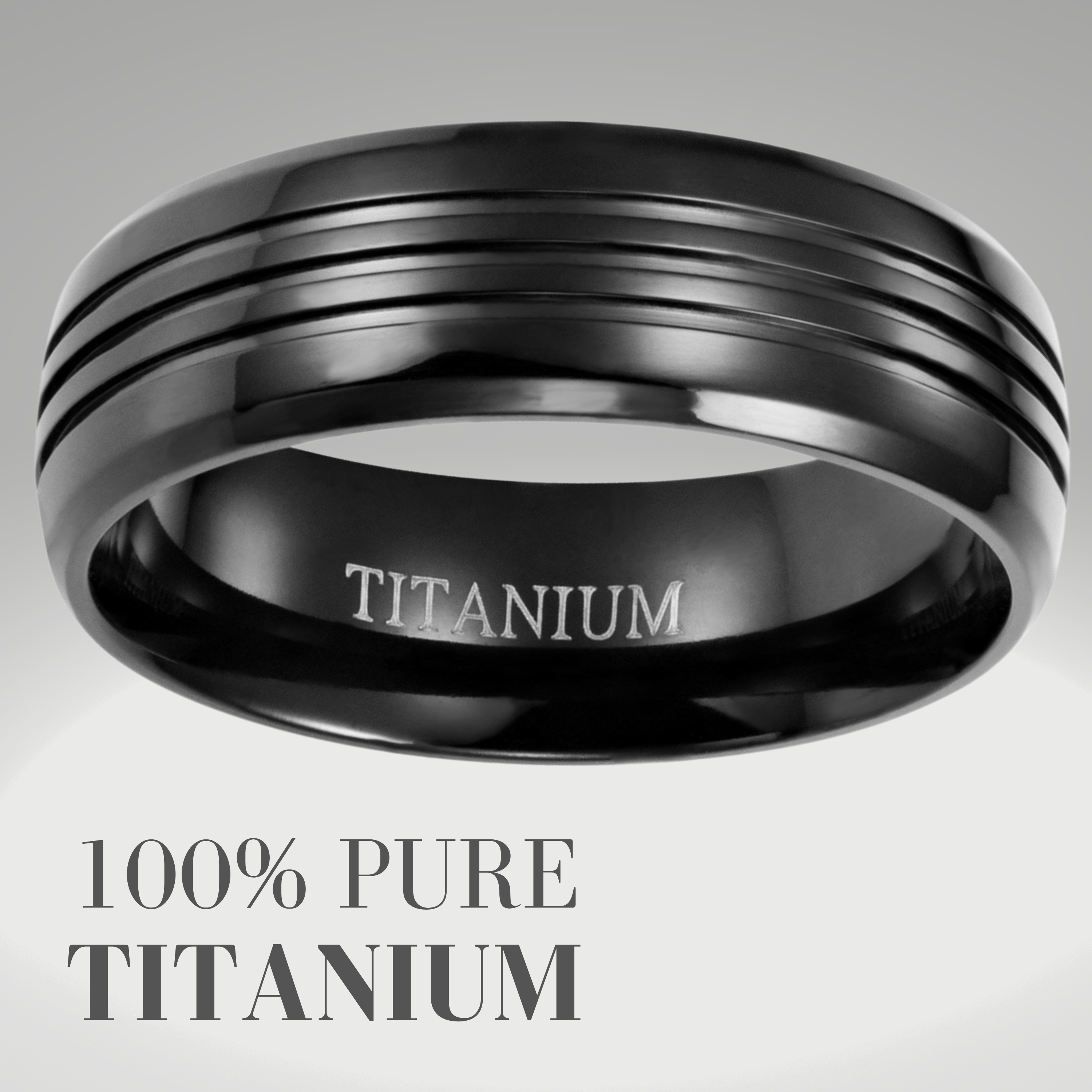 Mens 8mm Black Titanium Band Ring Etched Forever Together