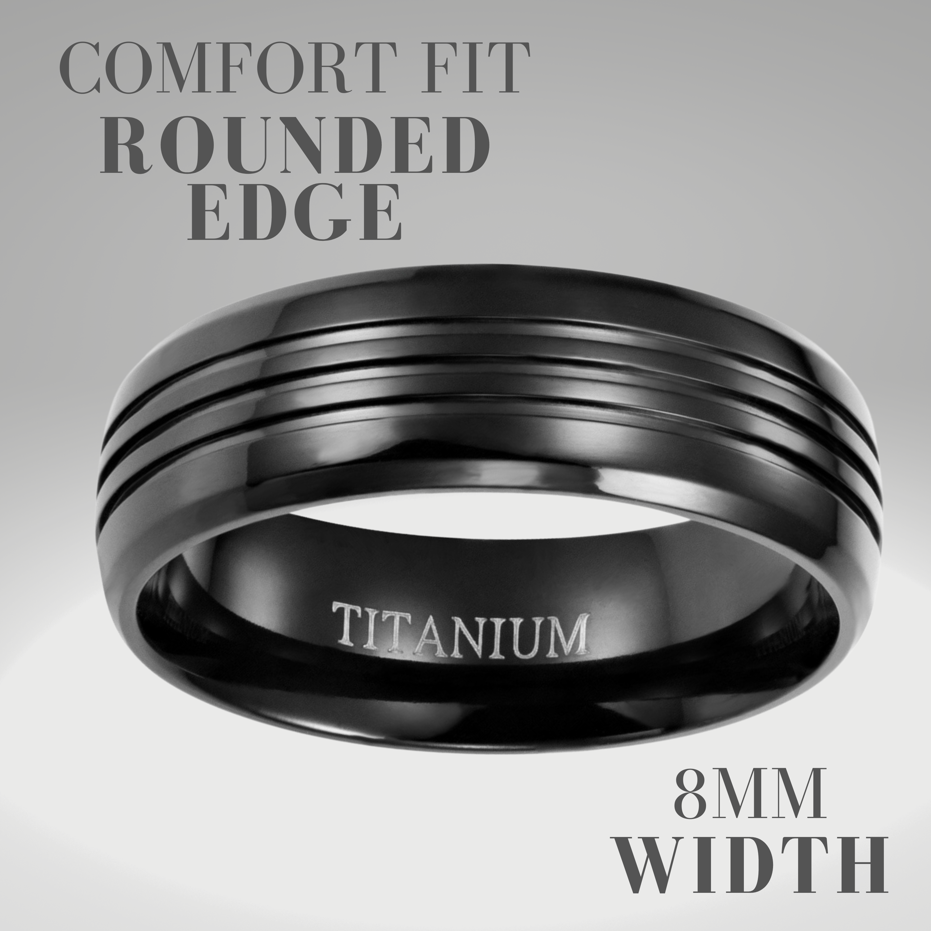 Mens 8mm Black Titanium Band Ring Etched Forever Together