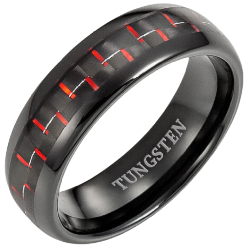 Mens Tungsten Ring Red Carbon Fibre 7mm