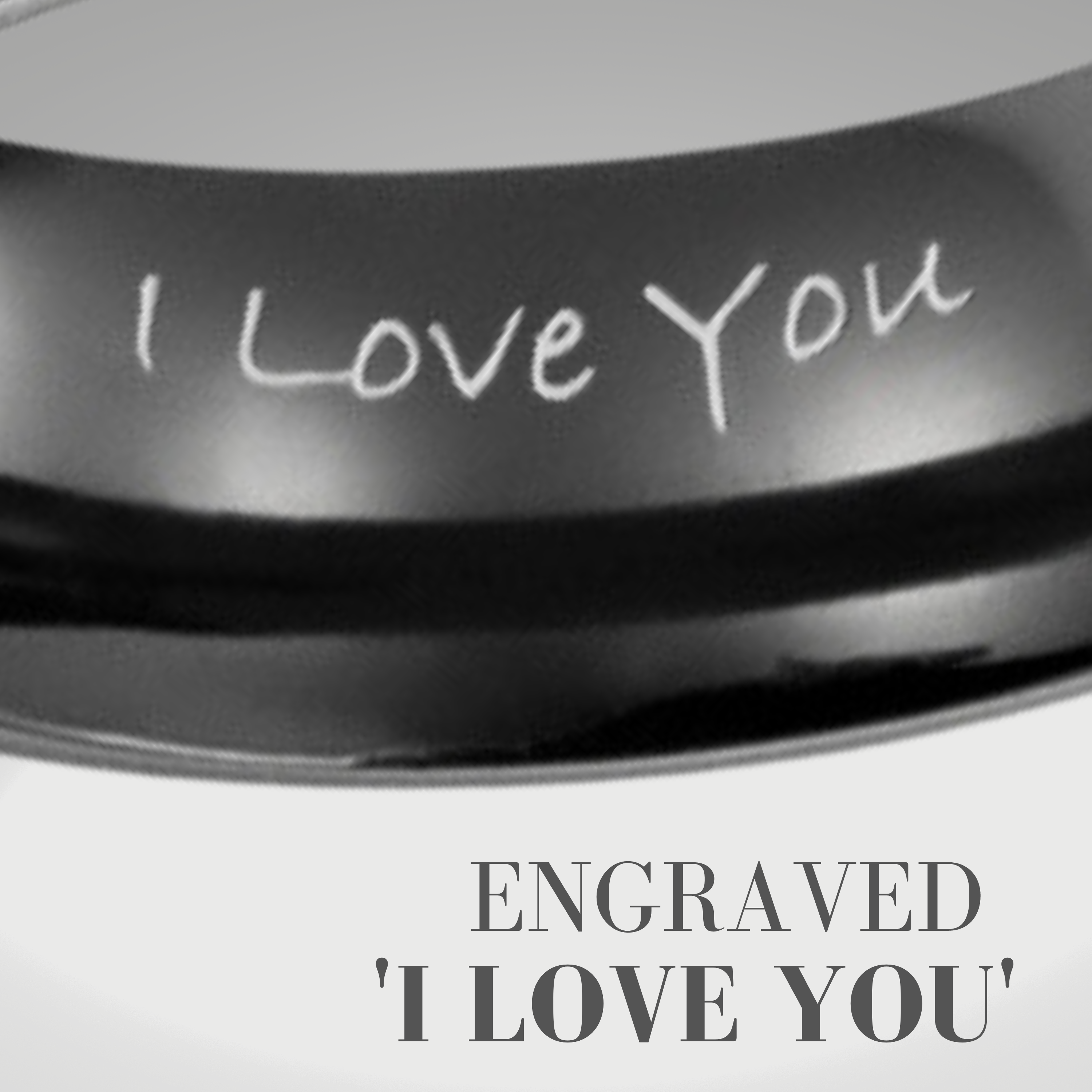 Mens Black Titanium Ring Etched I Love You 7mm