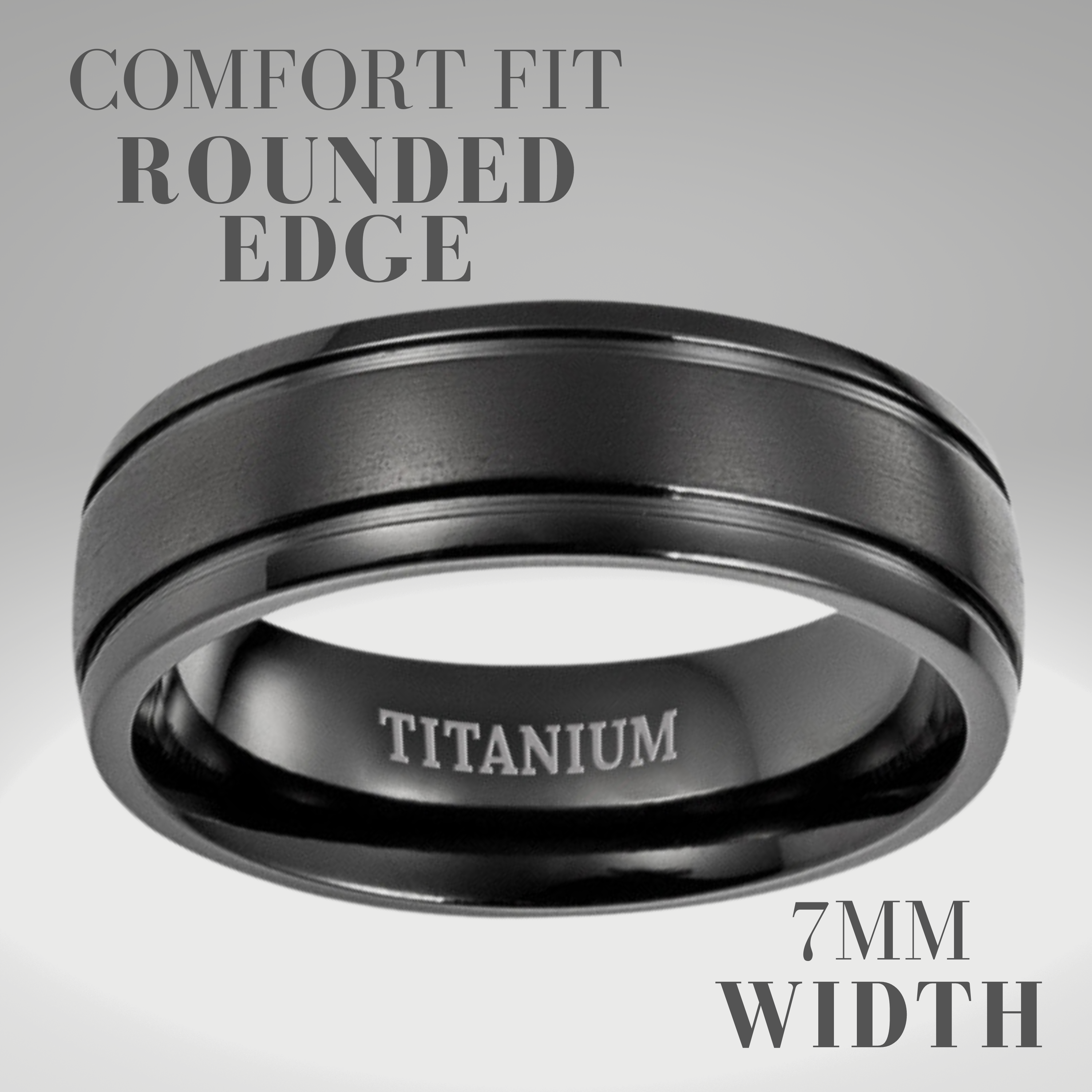 Mens Black Titanium Ring Etched I Love You 7mm