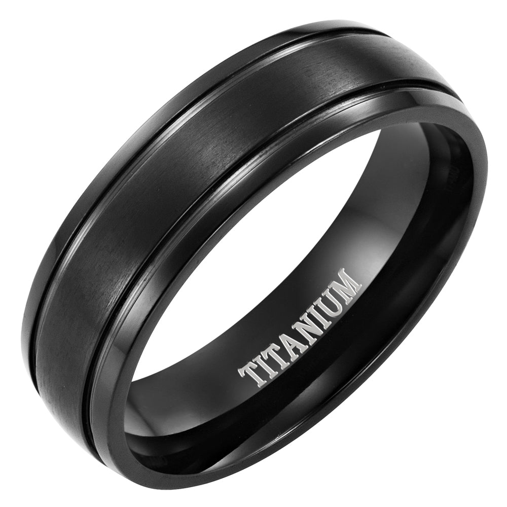 Mens Black Titanium Ring Etched I Love You 7mm
