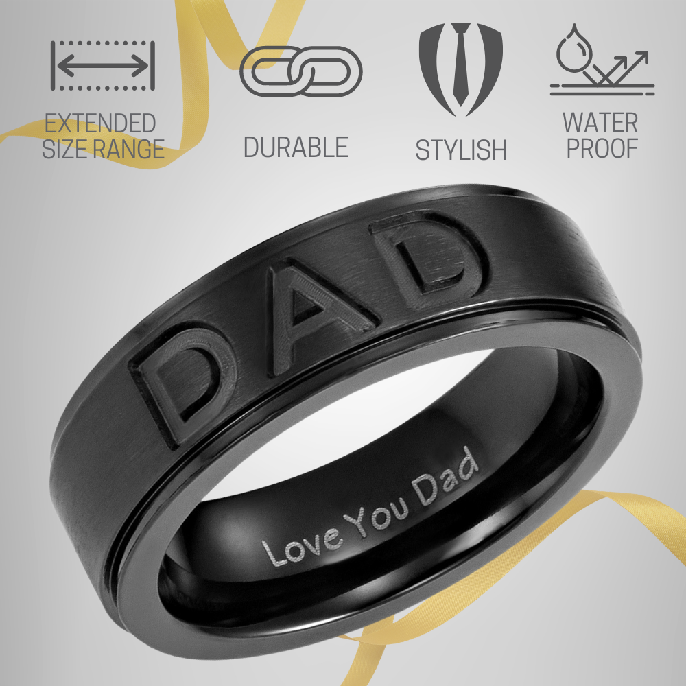 DAD Black Titanium Ring 7mm Etched Love You Dad