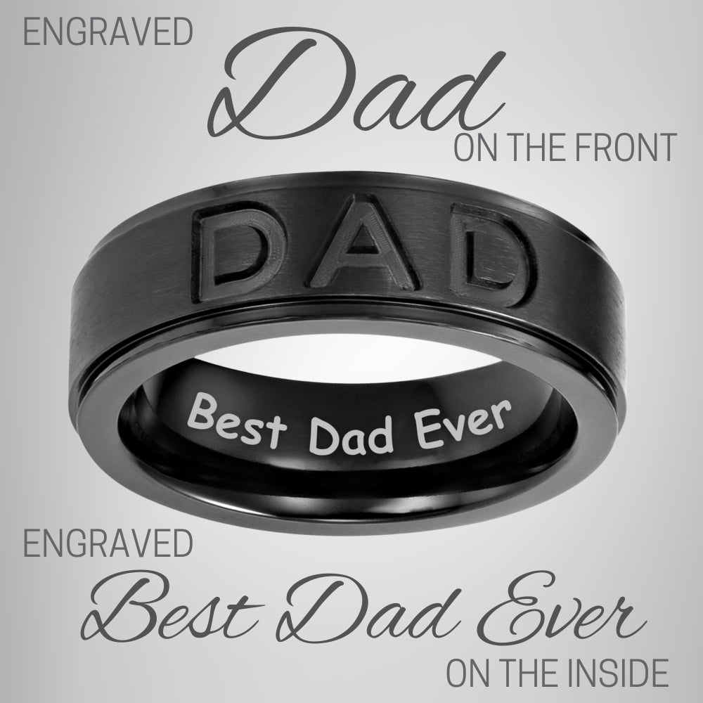 Mens Dad Ring Engraved Best Dad Ever Black