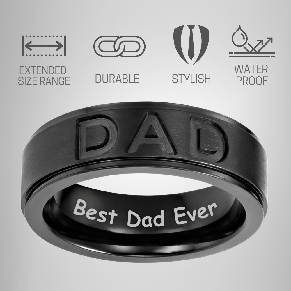 Mens Dad Ring Engraved Best Dad Ever Black