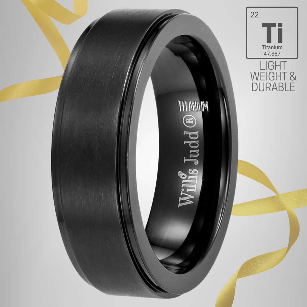 Close up view of side of Best dad ever black titanium ring
