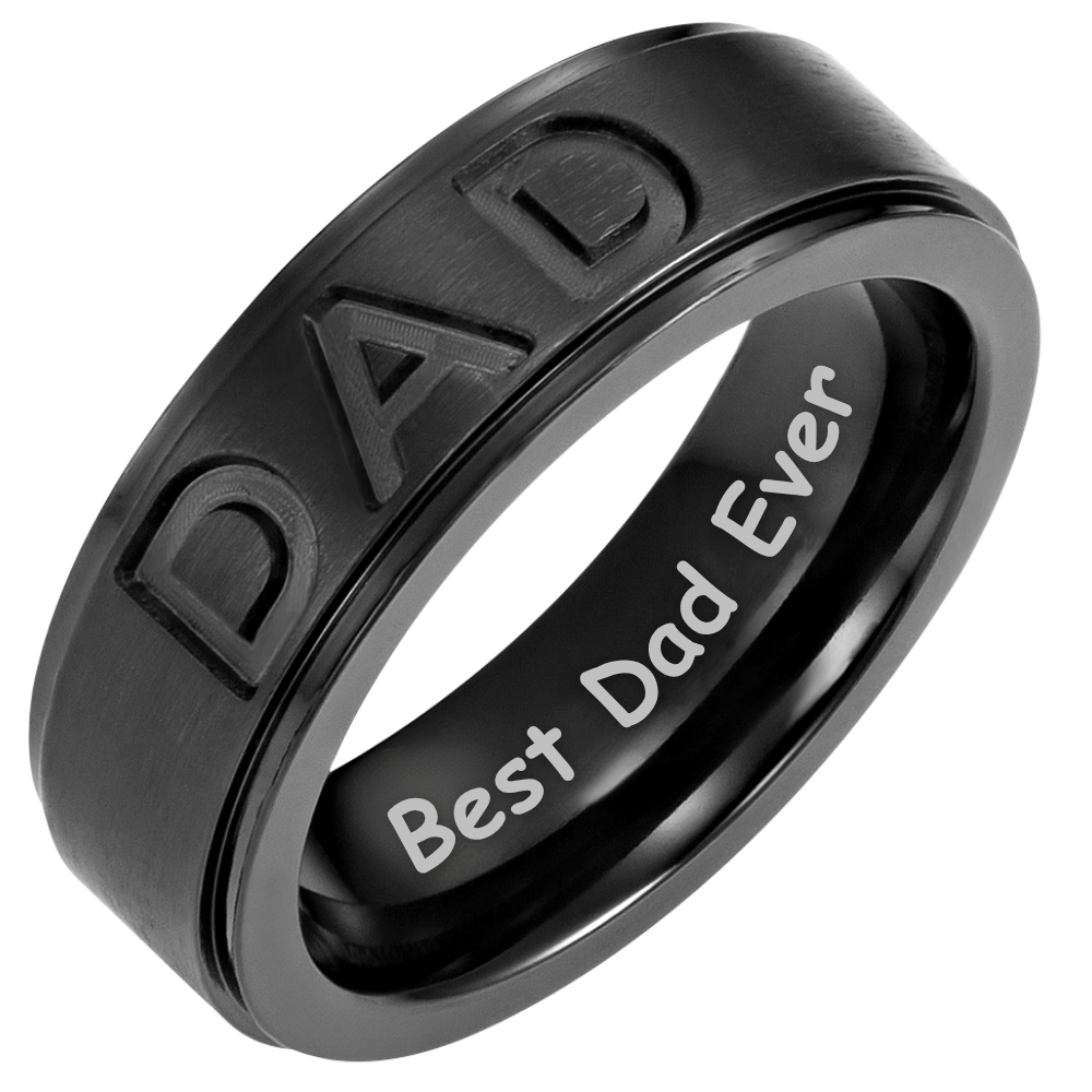 Mens Dad Ring Engraved Best Dad Ever Black