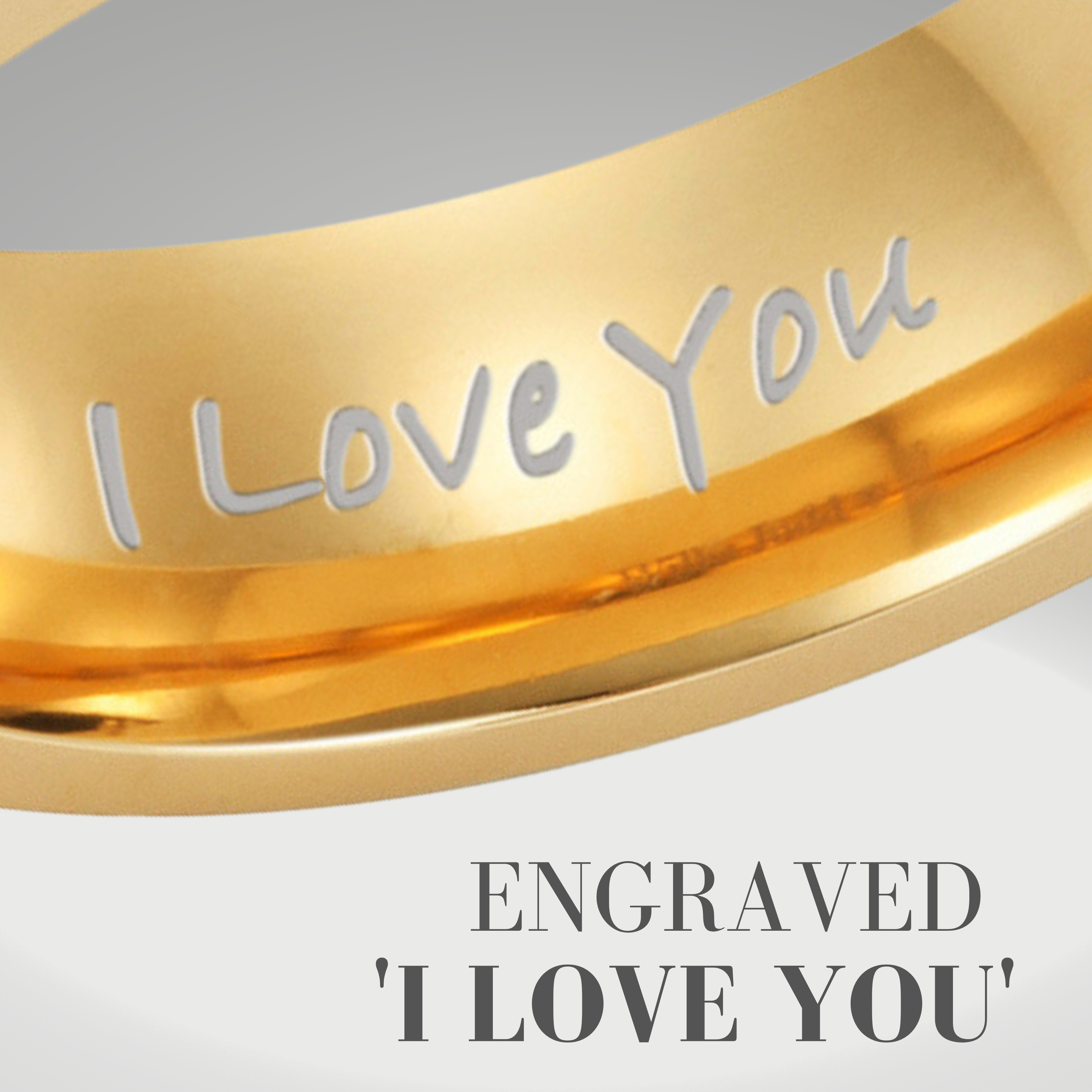 Mens Gold Silver CZ Stone Titanium Band Ring Etched I love You