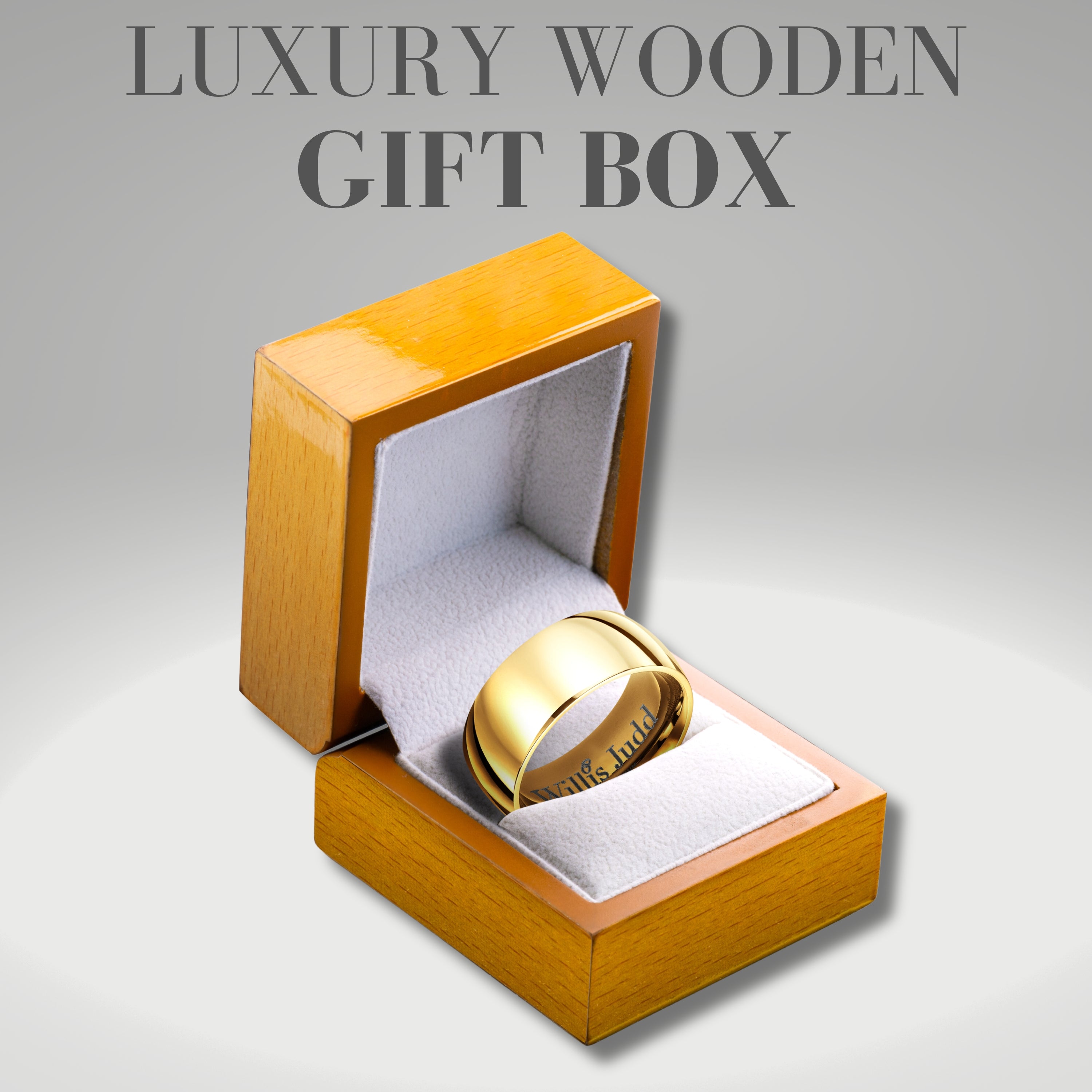 Mens 9mm Gold Titanium Ring Engraved I Love You