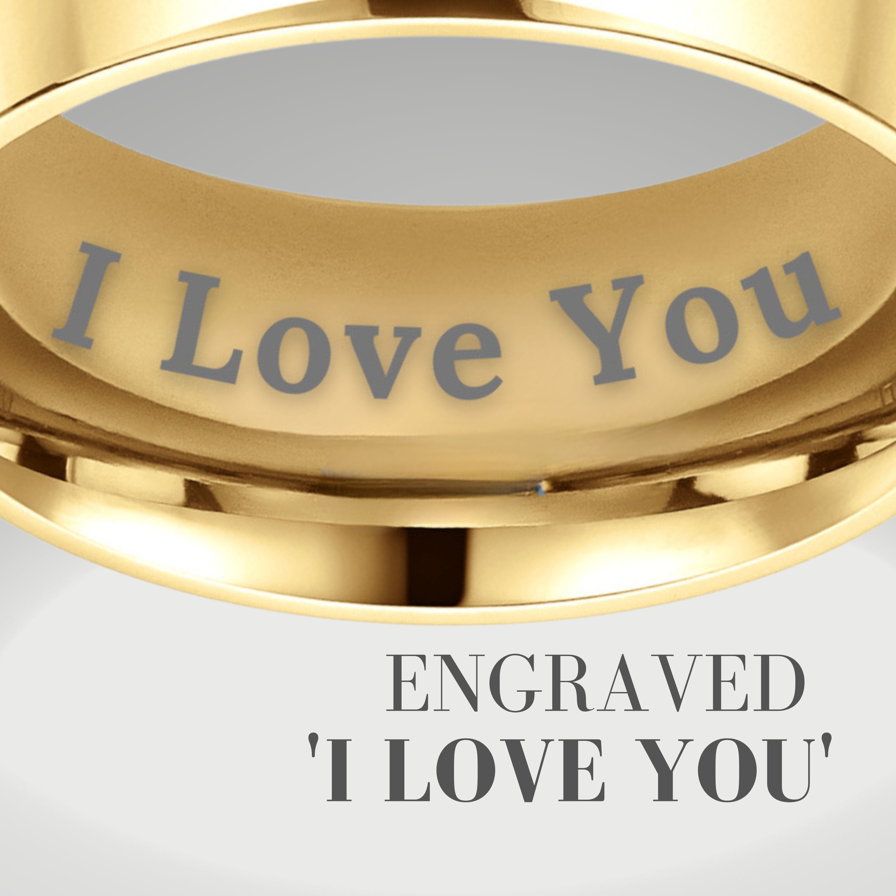 Mens 9mm Gold Titanium Ring Engraved I Love You