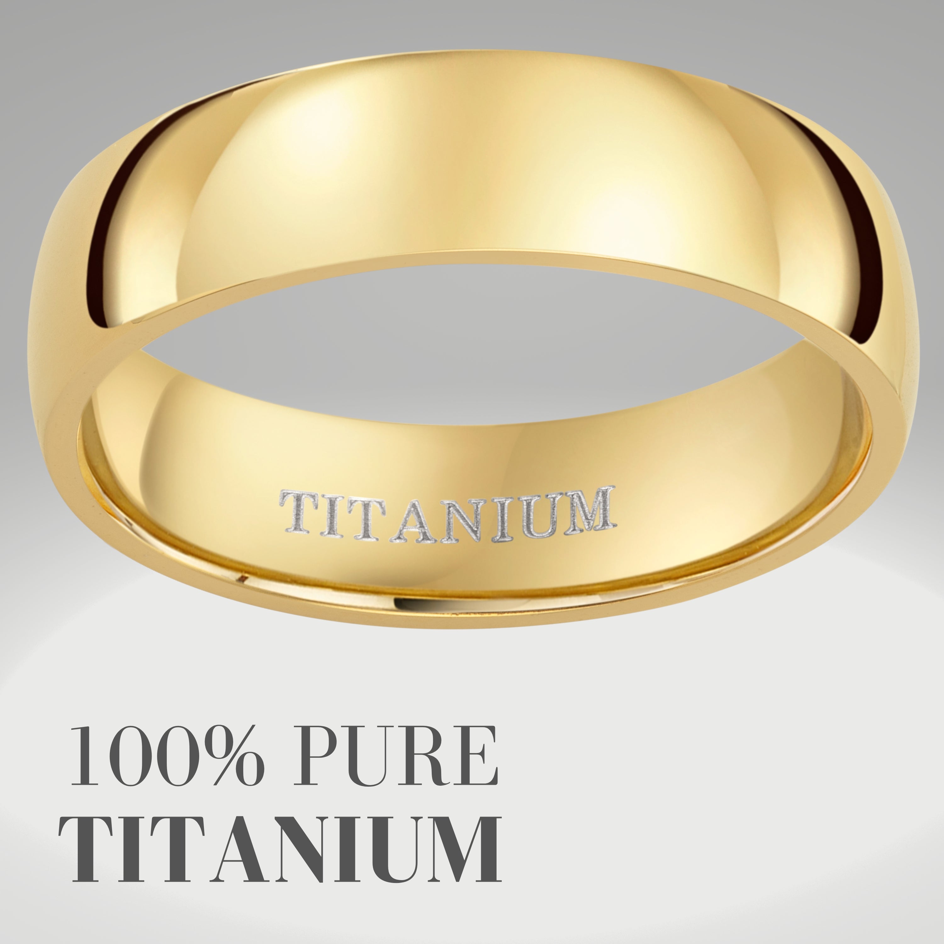 Mens 6mm Gold Titanium Ring Engraved I Love You