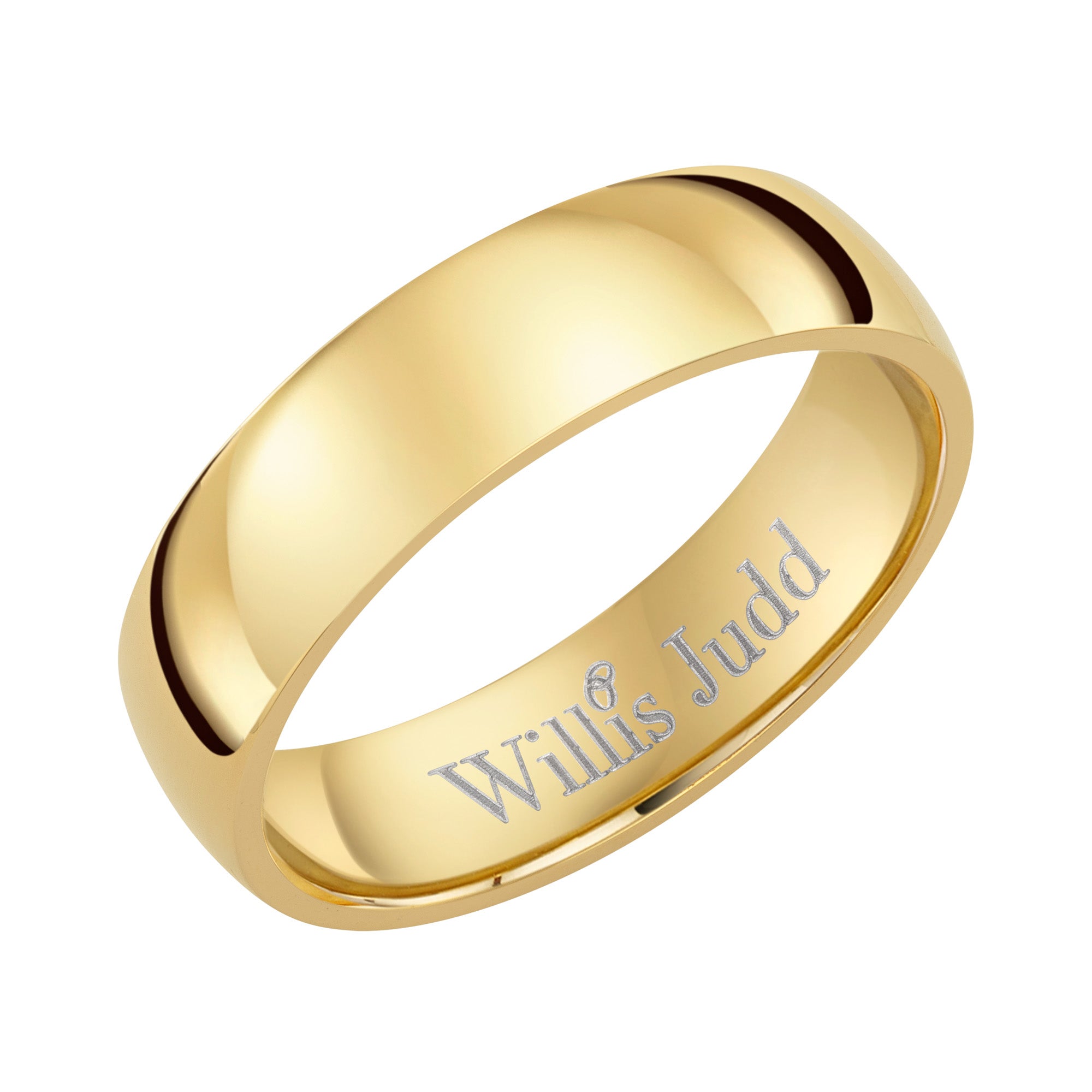 Mens 6mm Gold Titanium Ring Engraved I Love You