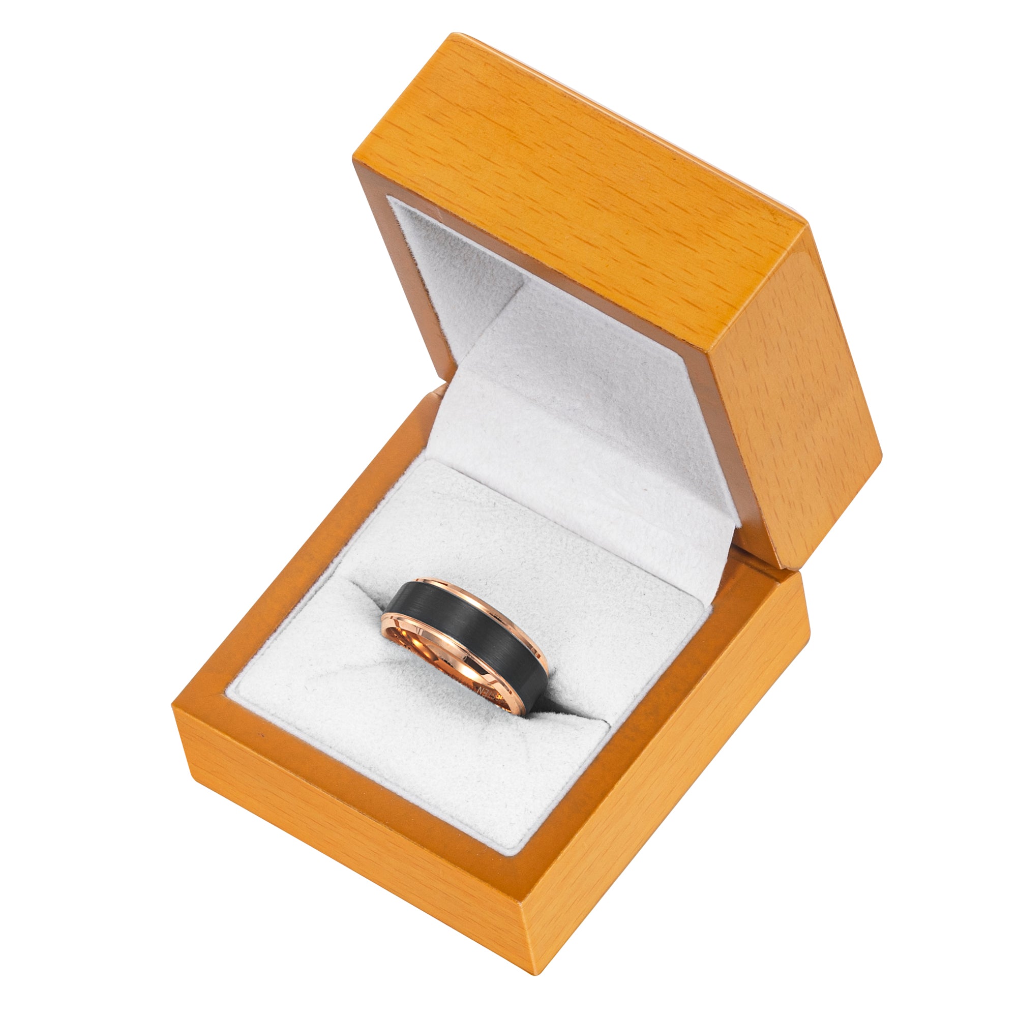 Willis Judd Mens Black Tungsten Ring Engraved I Love You in Wooden Gift Box 8mm Comfort Fit Rose Gold