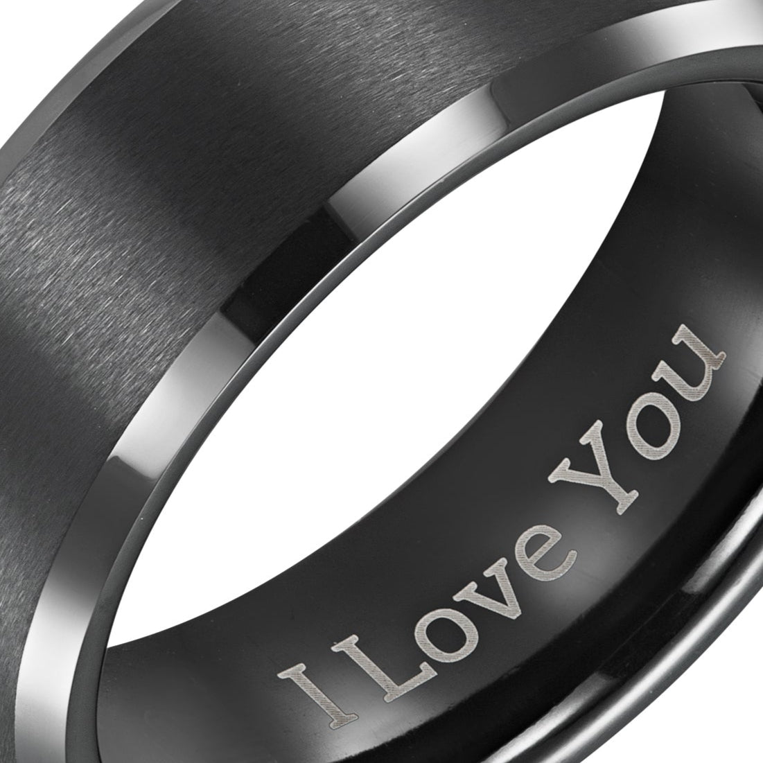 Willis Judd Mens Black Tungsten Ring Engraved I Love You in Wooden Gift Box 8mm Comfort Fit