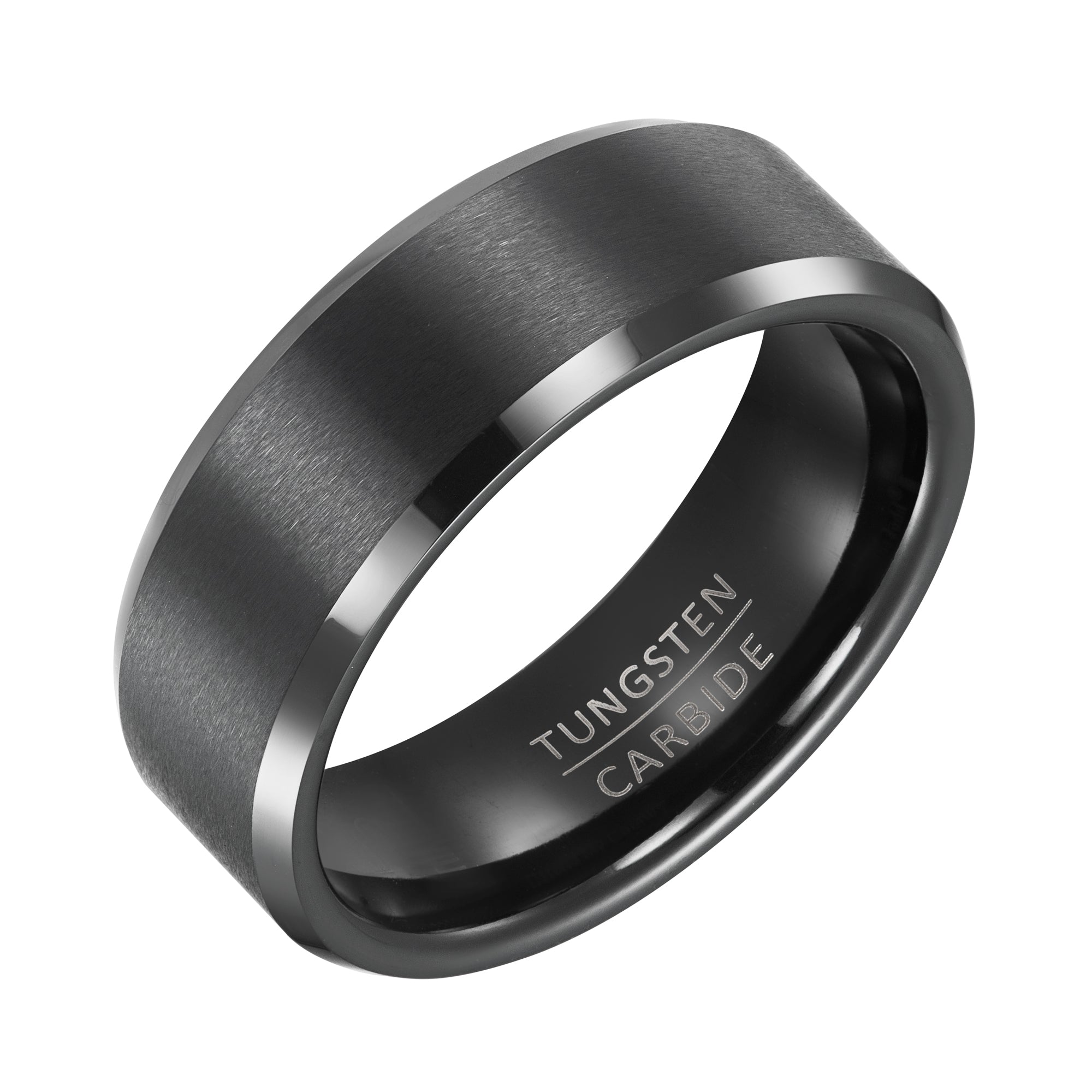 Willis Judd Mens Black Tungsten Ring Engraved I Love You in Wooden Gift Box 8mm Comfort Fit
