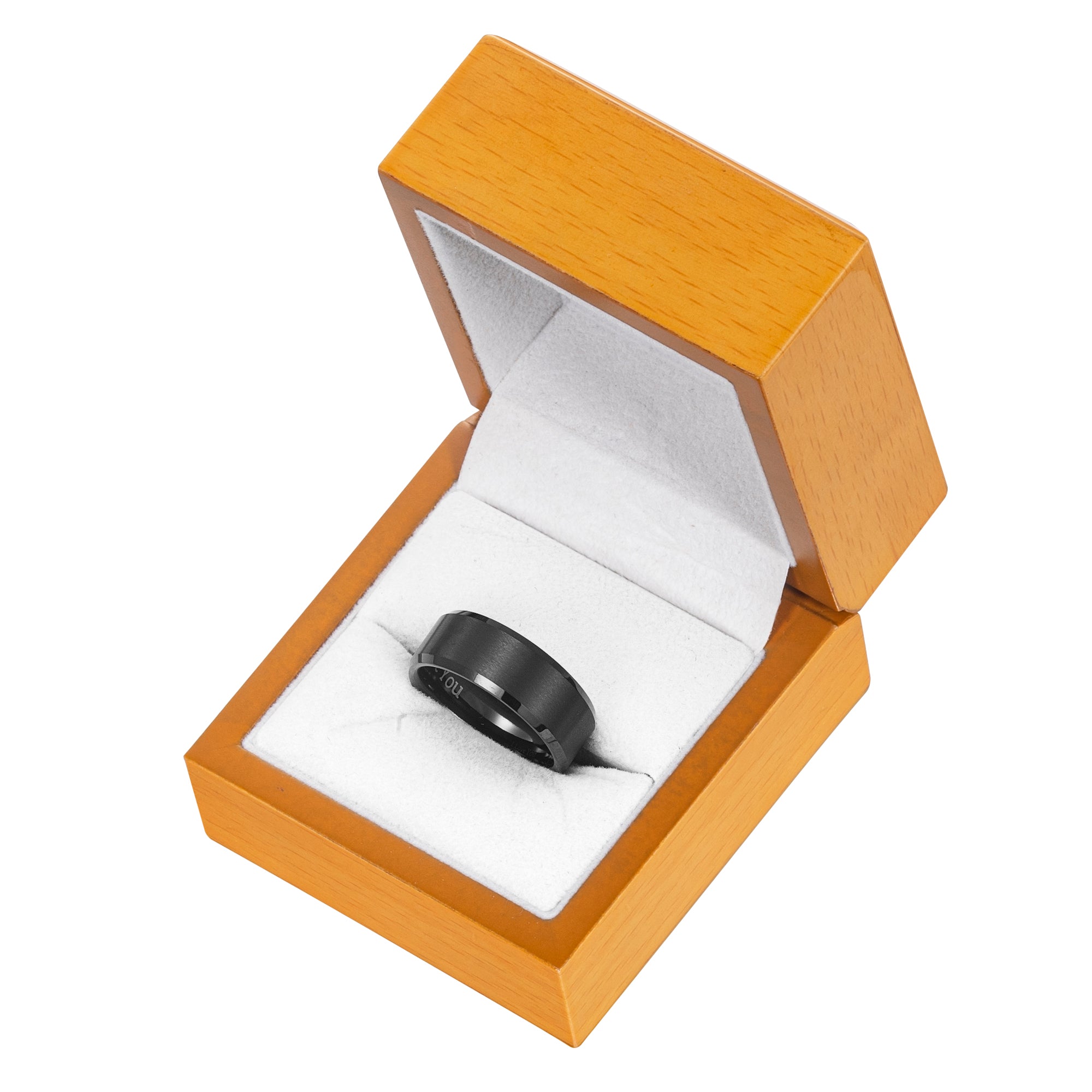 Willis Judd Mens Black Tungsten Ring Engraved I Love You in Wooden Gift Box 8mm Comfort Fit