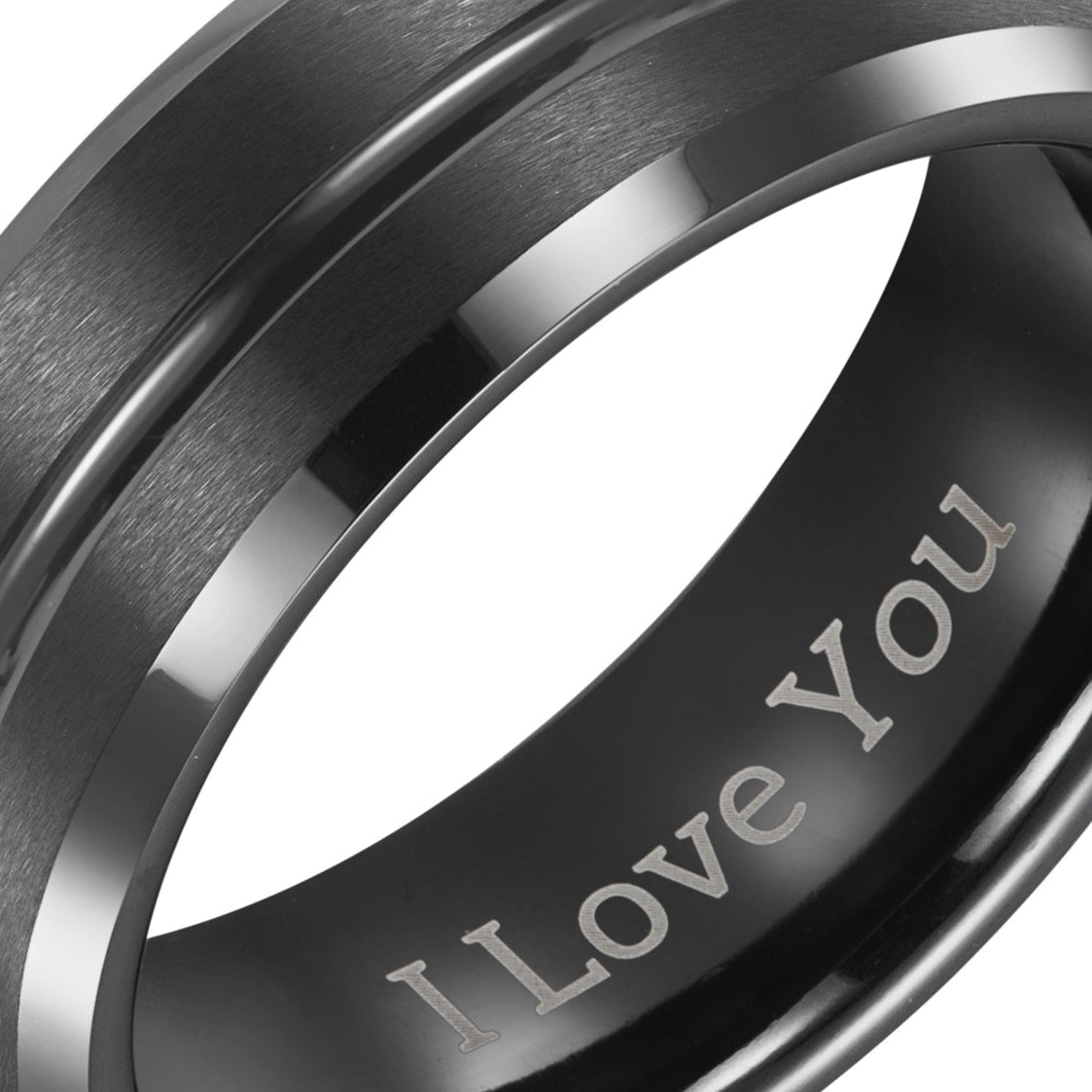 Willis Judd Mens Tungsten Ring Engraved I Love You in Wooden Gift Box 8mm Comfort Fit Black
