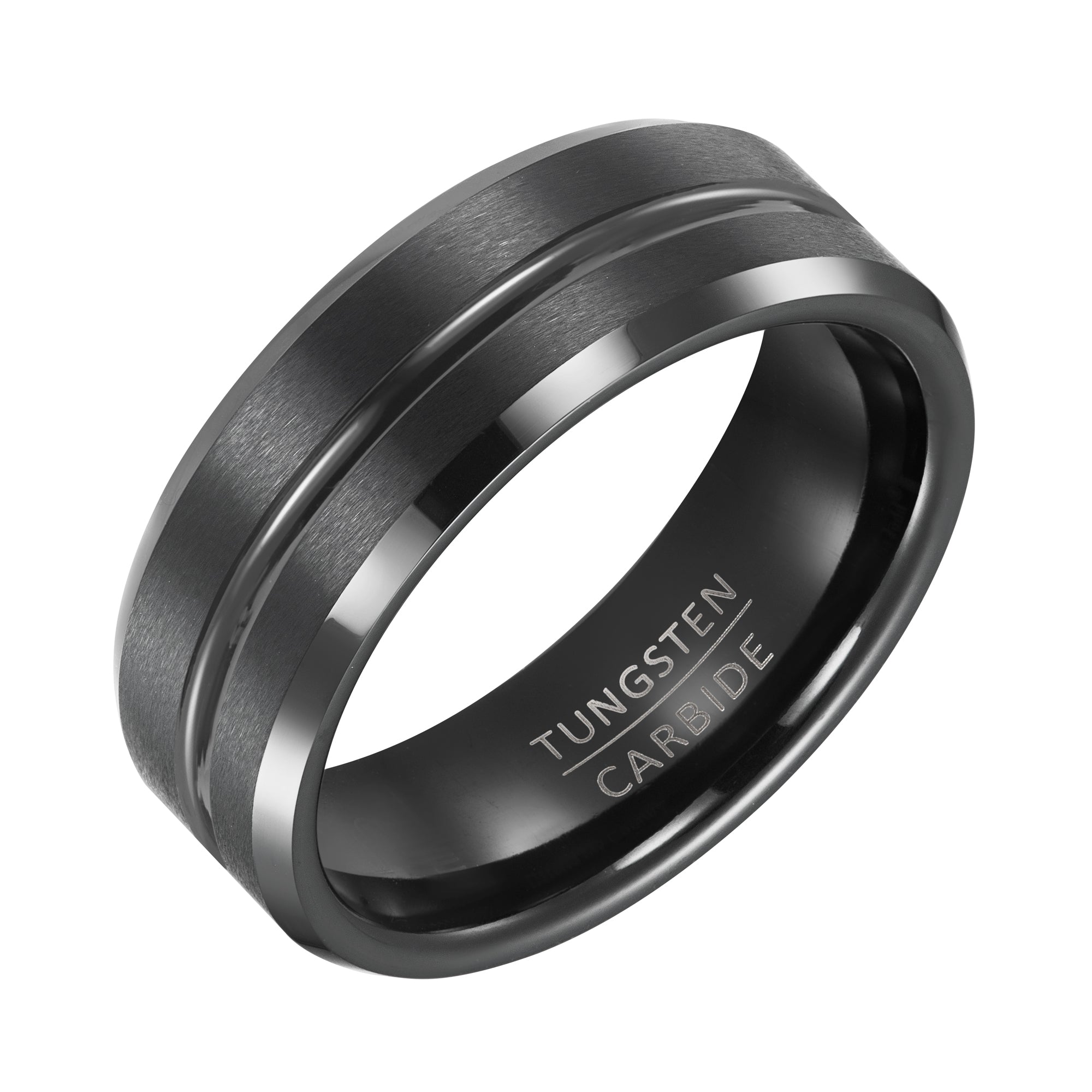 Willis Judd Mens Tungsten Ring Engraved I Love You in Wooden Gift Box 8mm Comfort Fit Black