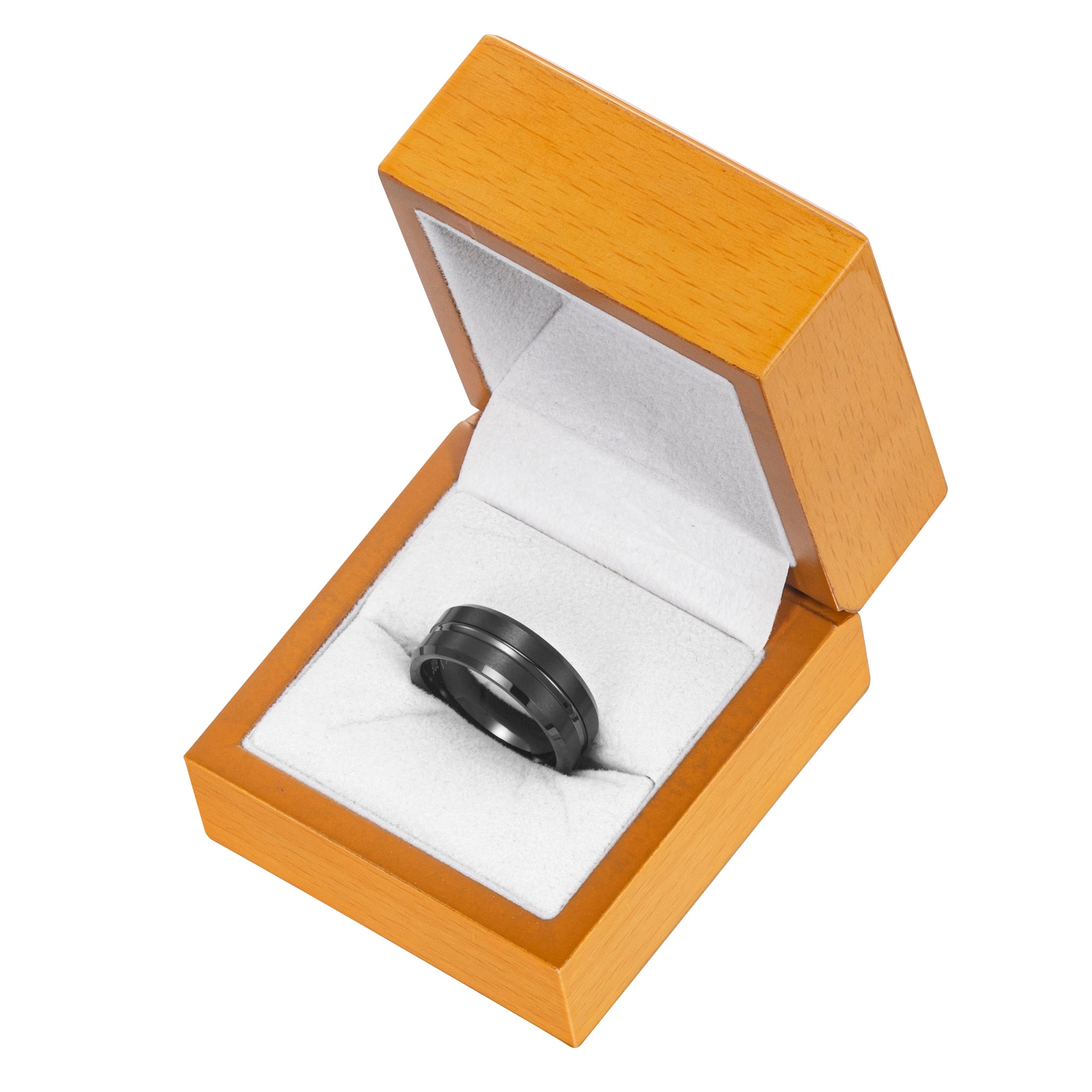 Willis Judd Mens Tungsten Ring Engraved I Love You in Wooden Gift Box 8mm Comfort Fit Black