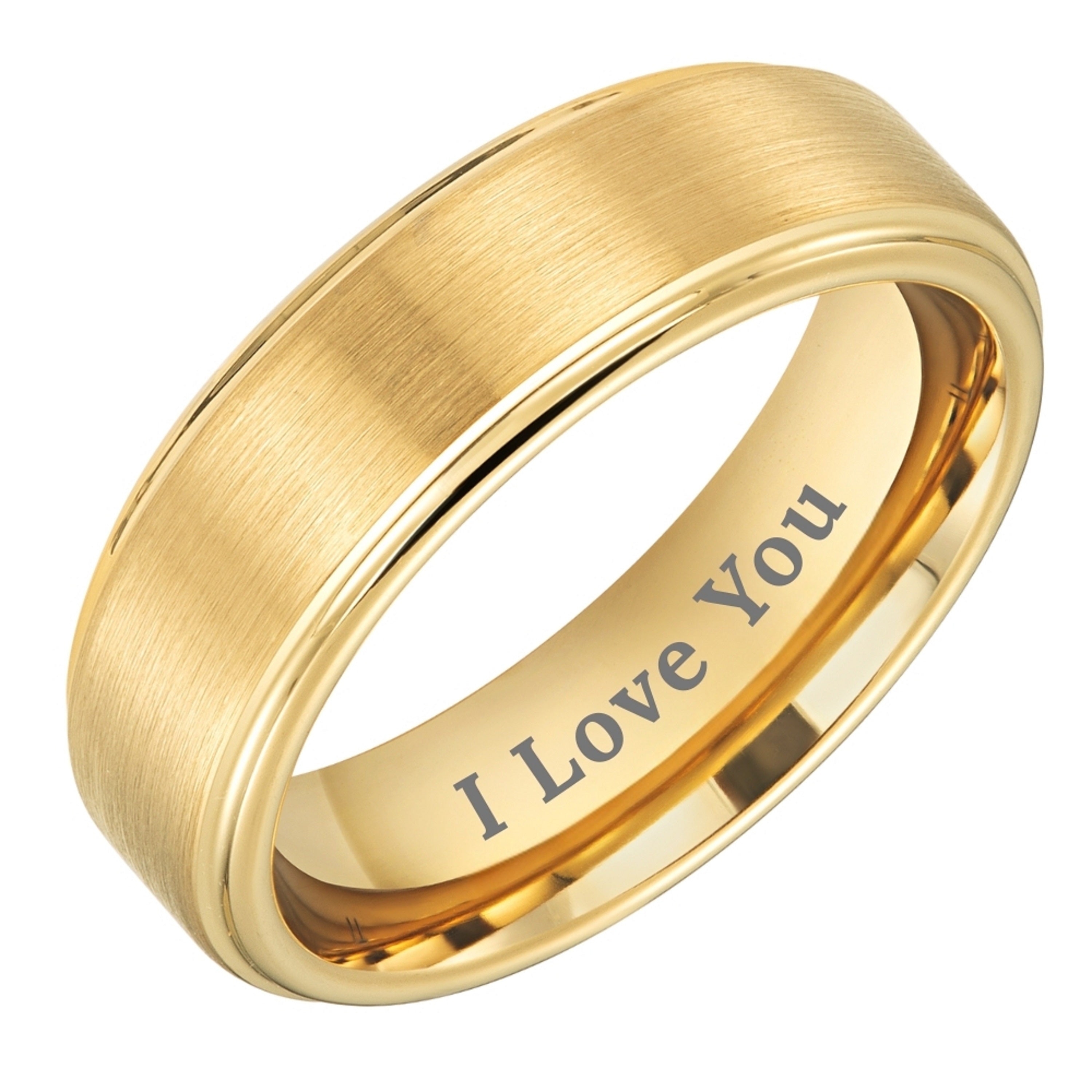 Willis Judd Mens Tungsten Gold Ring Engraved I Love You in Wooden Gift Box 7mm