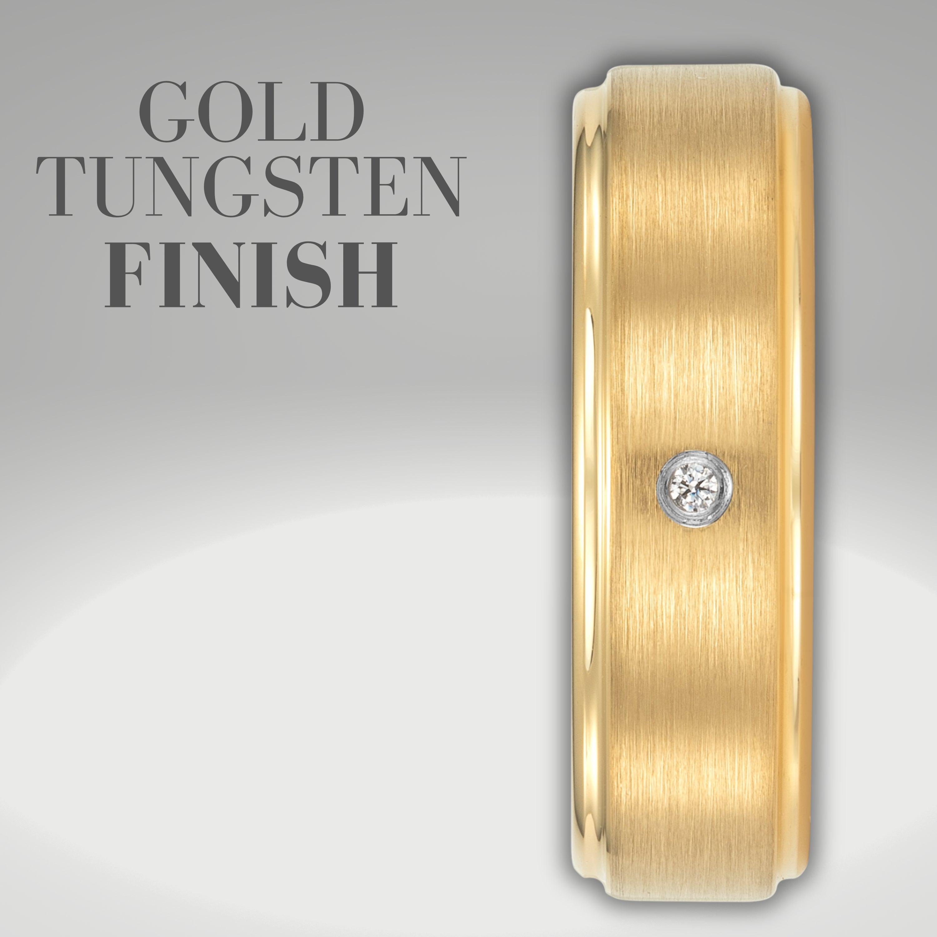 Willis Judd Mens Tungsten Gold Ring Engraved I Love You in Wooden Gift Box 7mm Comfort Fit CZ Stone