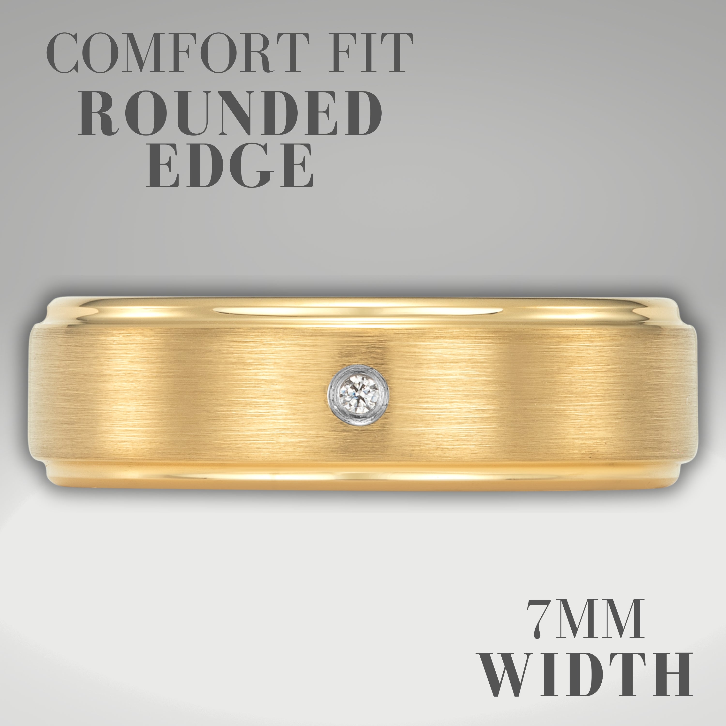 Willis Judd Mens Tungsten Gold Ring Engraved I Love You in Wooden Gift Box 7mm Comfort Fit CZ Stone