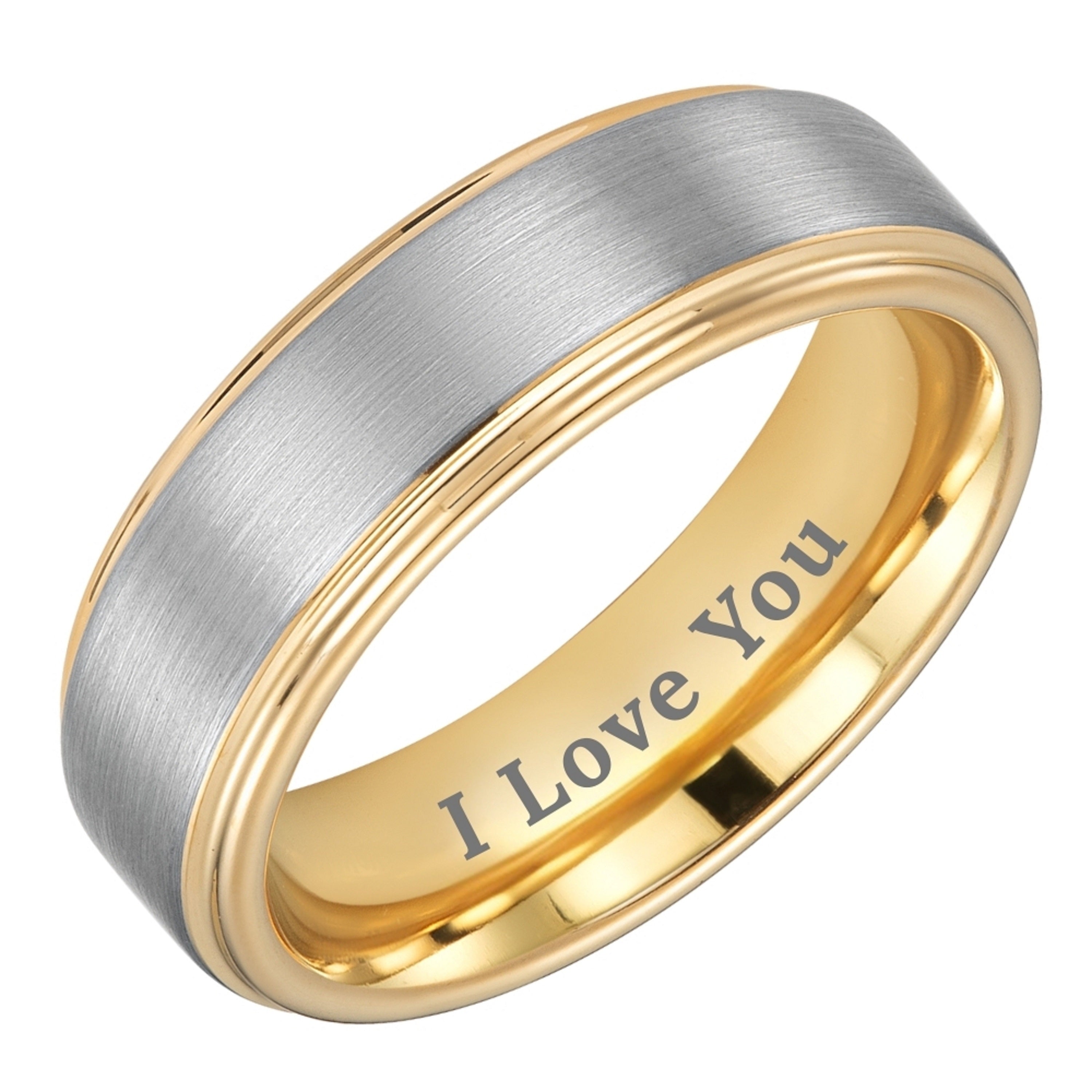 Willis Judd Mens Tungsten Ring Engraved I Love You in Wooden Gift Box 7mm Comfort Fit Gold Silver