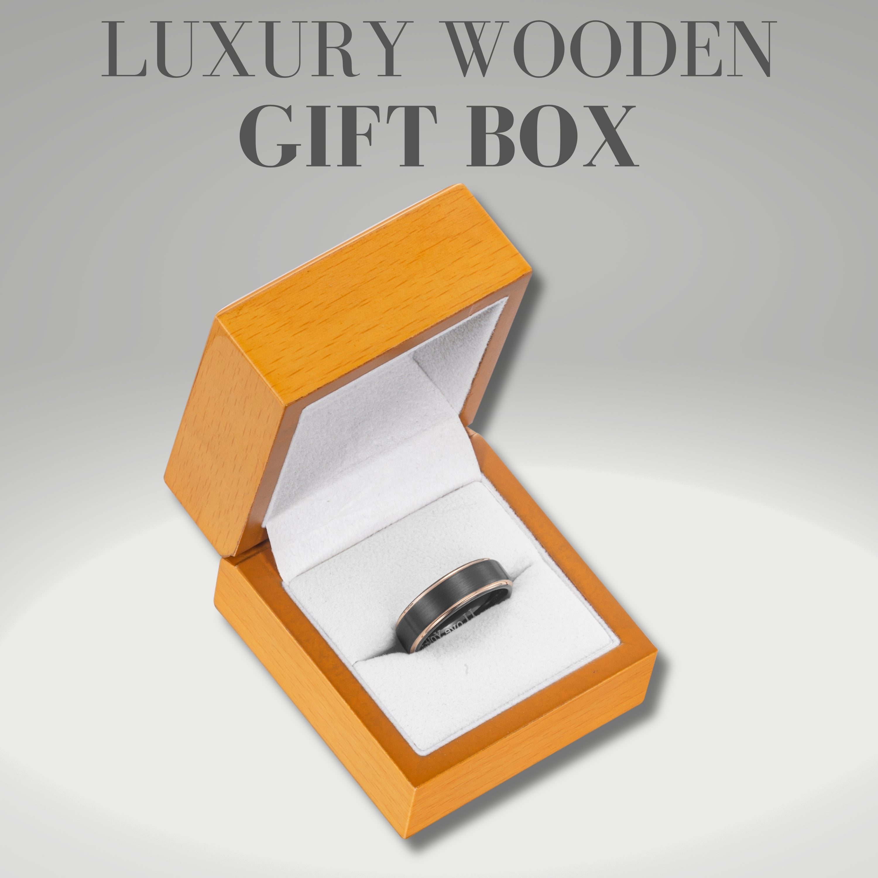 Willis Judd Mens Tungsten Ring Engraved I Love You in Wooden Gift Box 7mm Black Gold